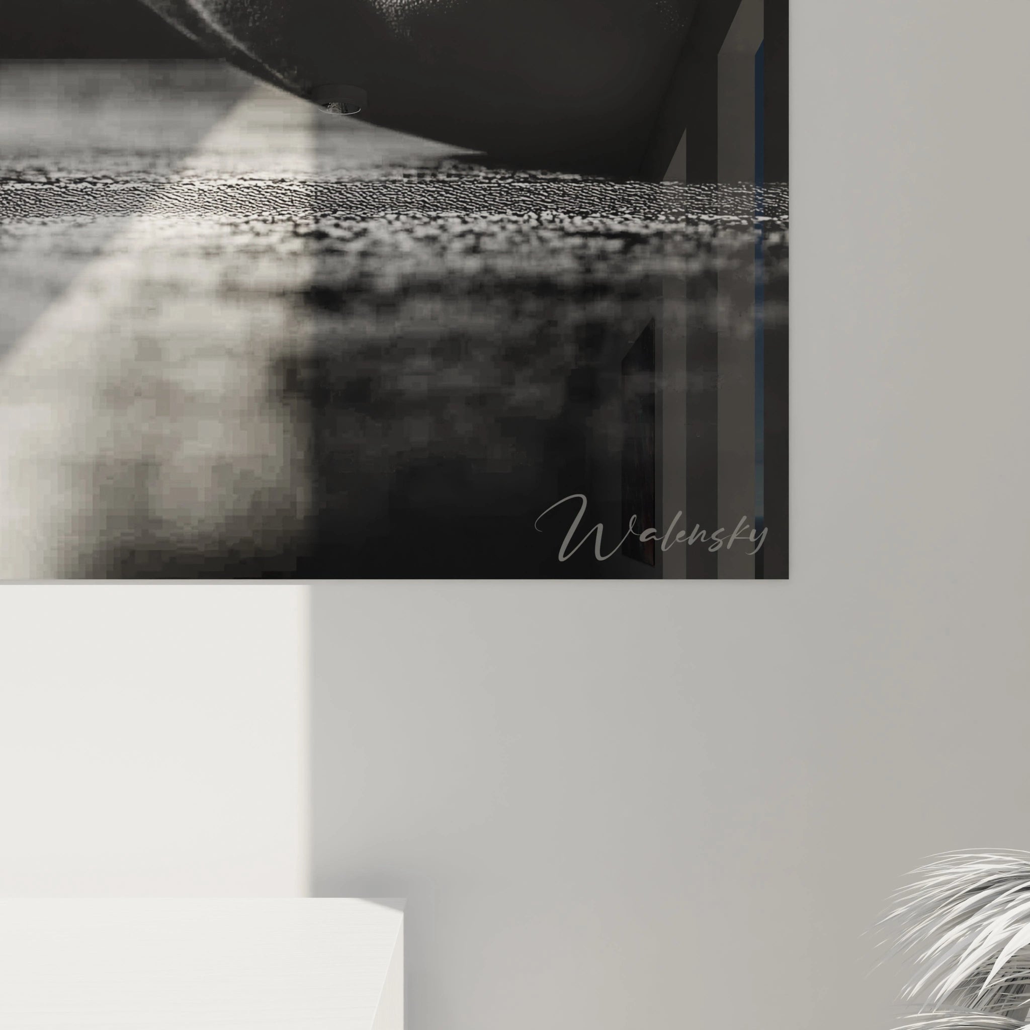 Tableau mural Walensky en noir et blanc montrant détail texturé et coin signé tableau halloween citrouille