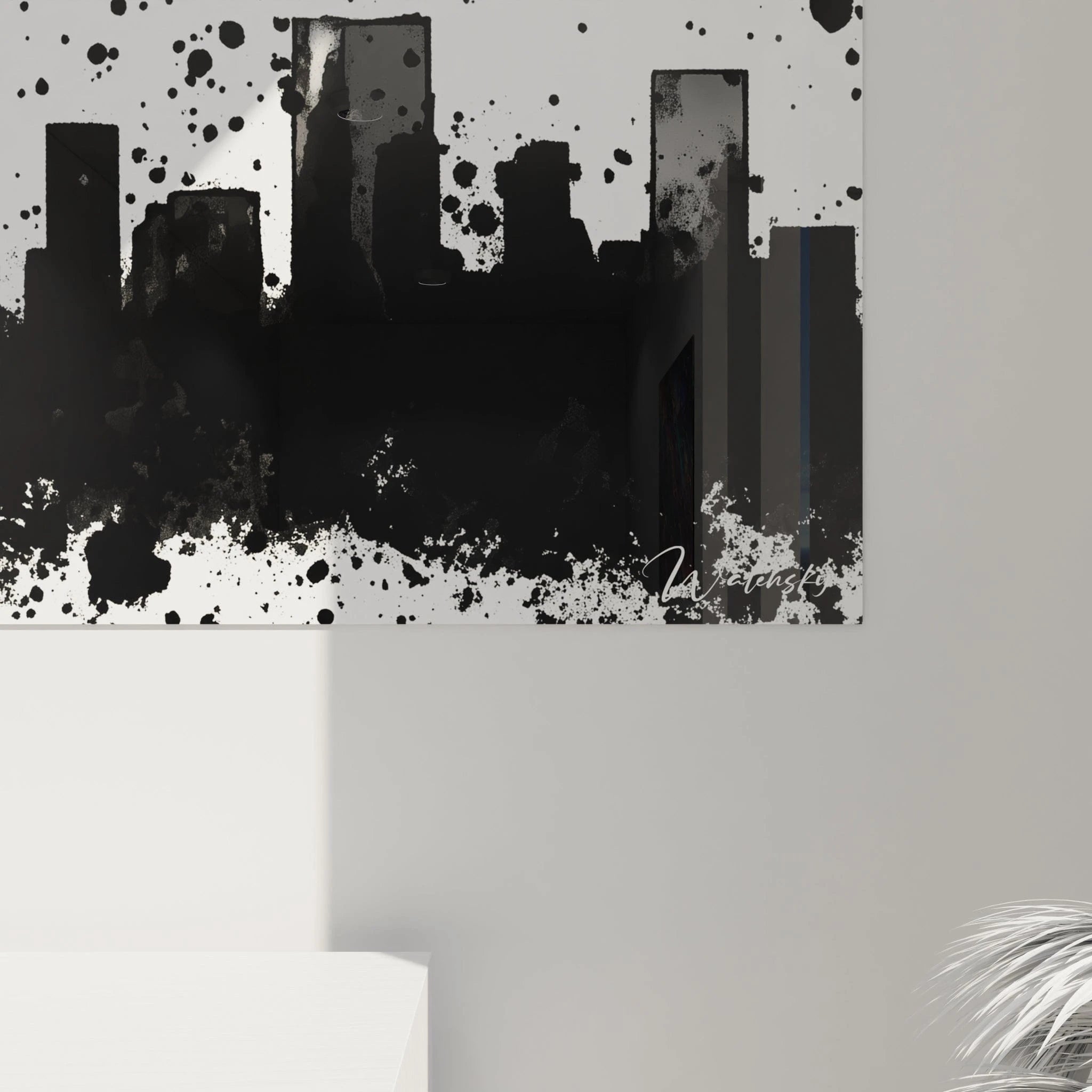 Tableau Cityscape Explosif Blanc - édition tacheté noir et blanc - Walensky