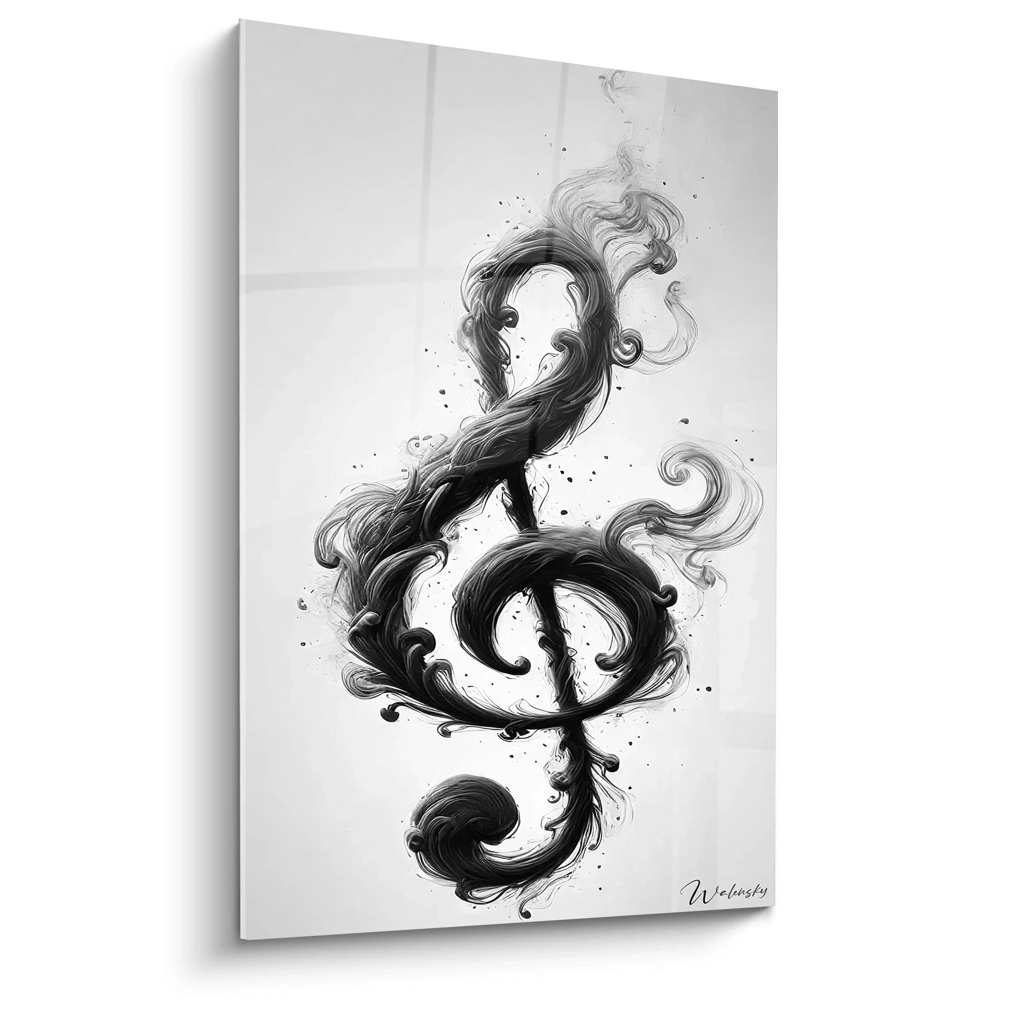 Un tableau musique abstrait aux lignes fluides, mélangeant noir, gris et blanc dans une harmonie captivante.