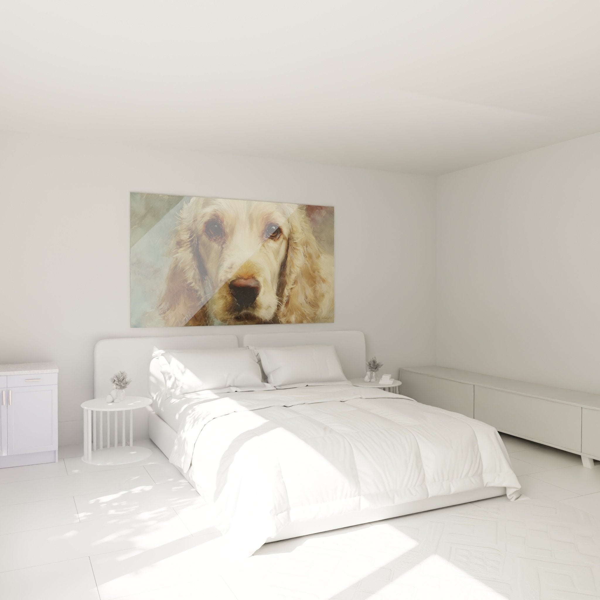 Tableau portrait Cocker Américain tons chauds décorant chambre ambiance cosy et apaisante
