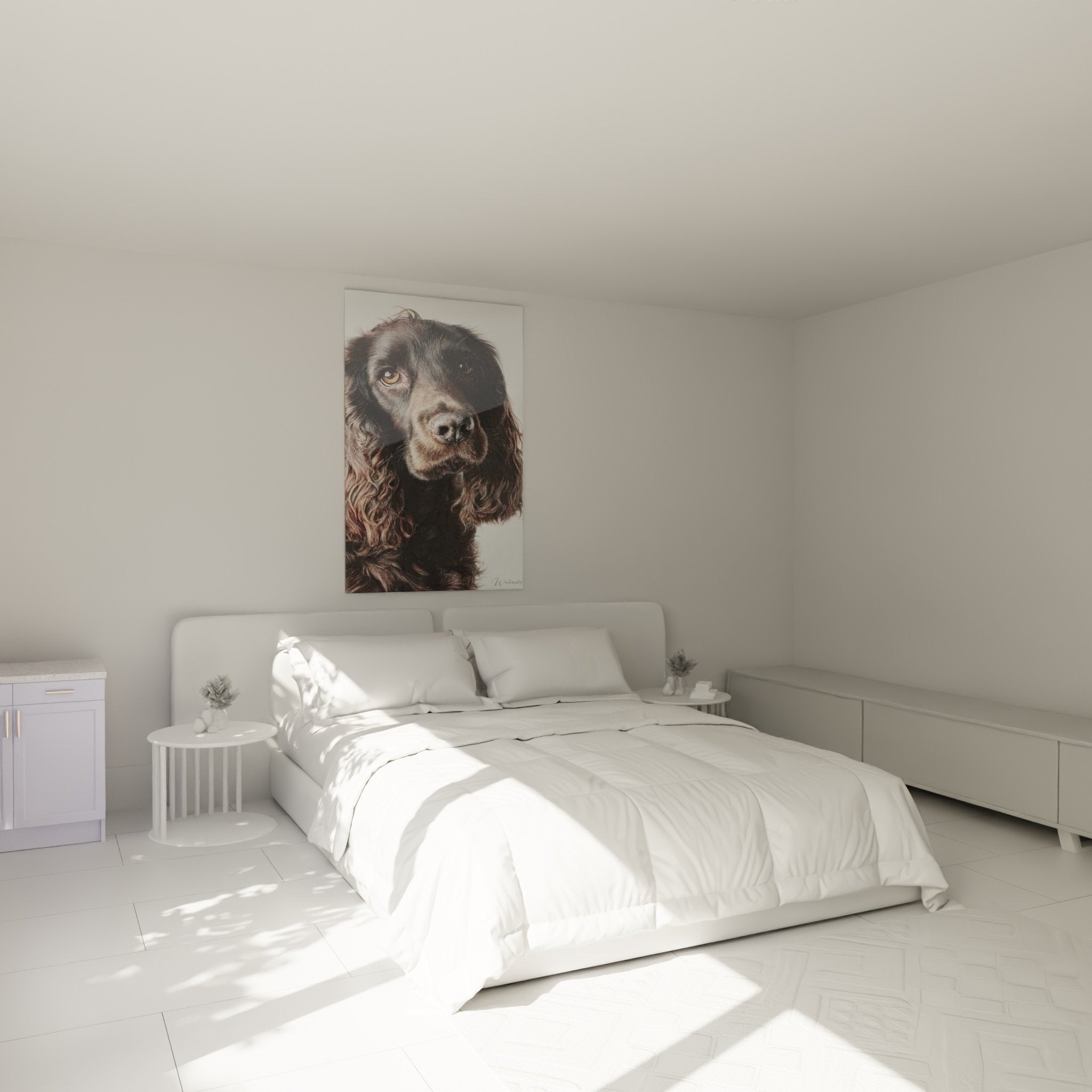 Quadro ritratto cocker americano occhi ambra decorazione murale camera atmosfera calda