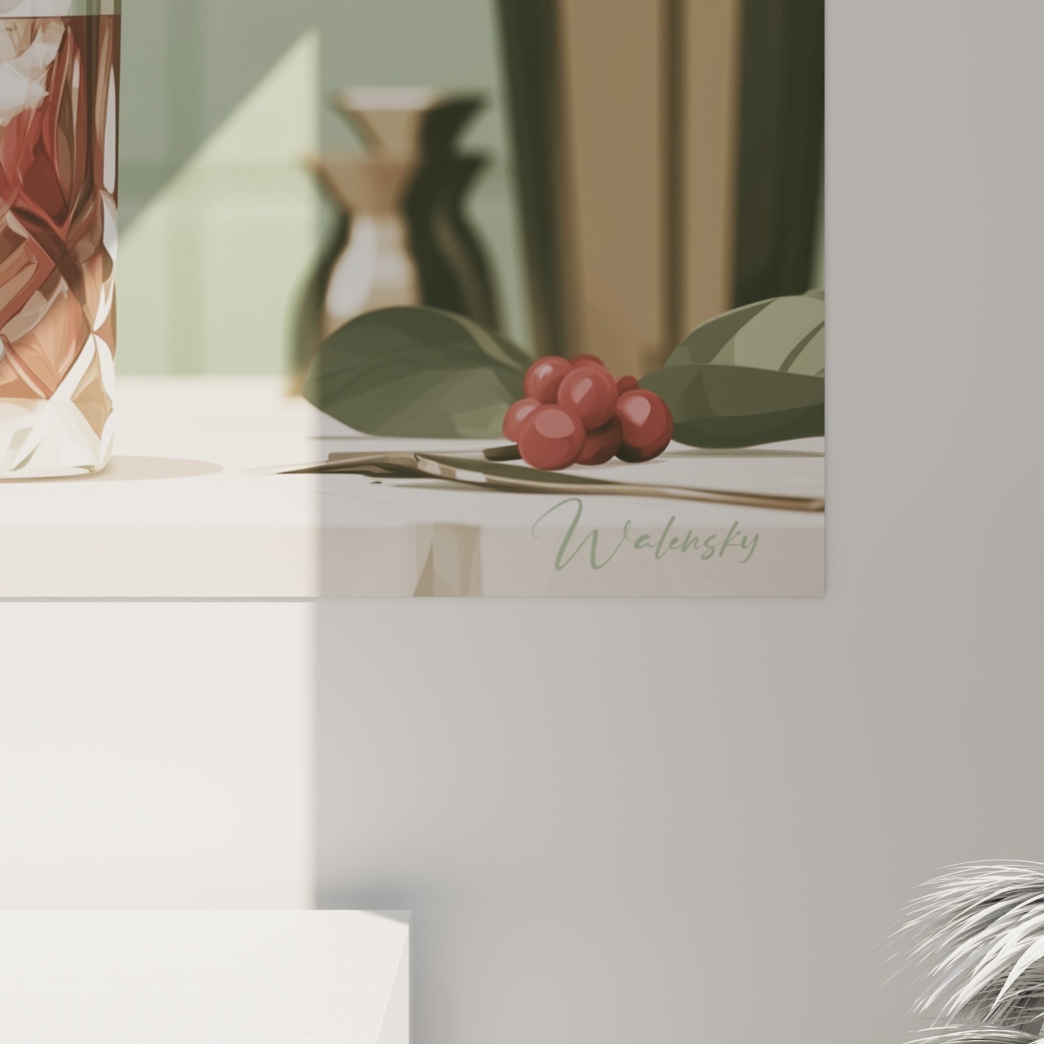 Grain de l'illustration révélant les glaçons blancs et le liquide ambré du verre taillé