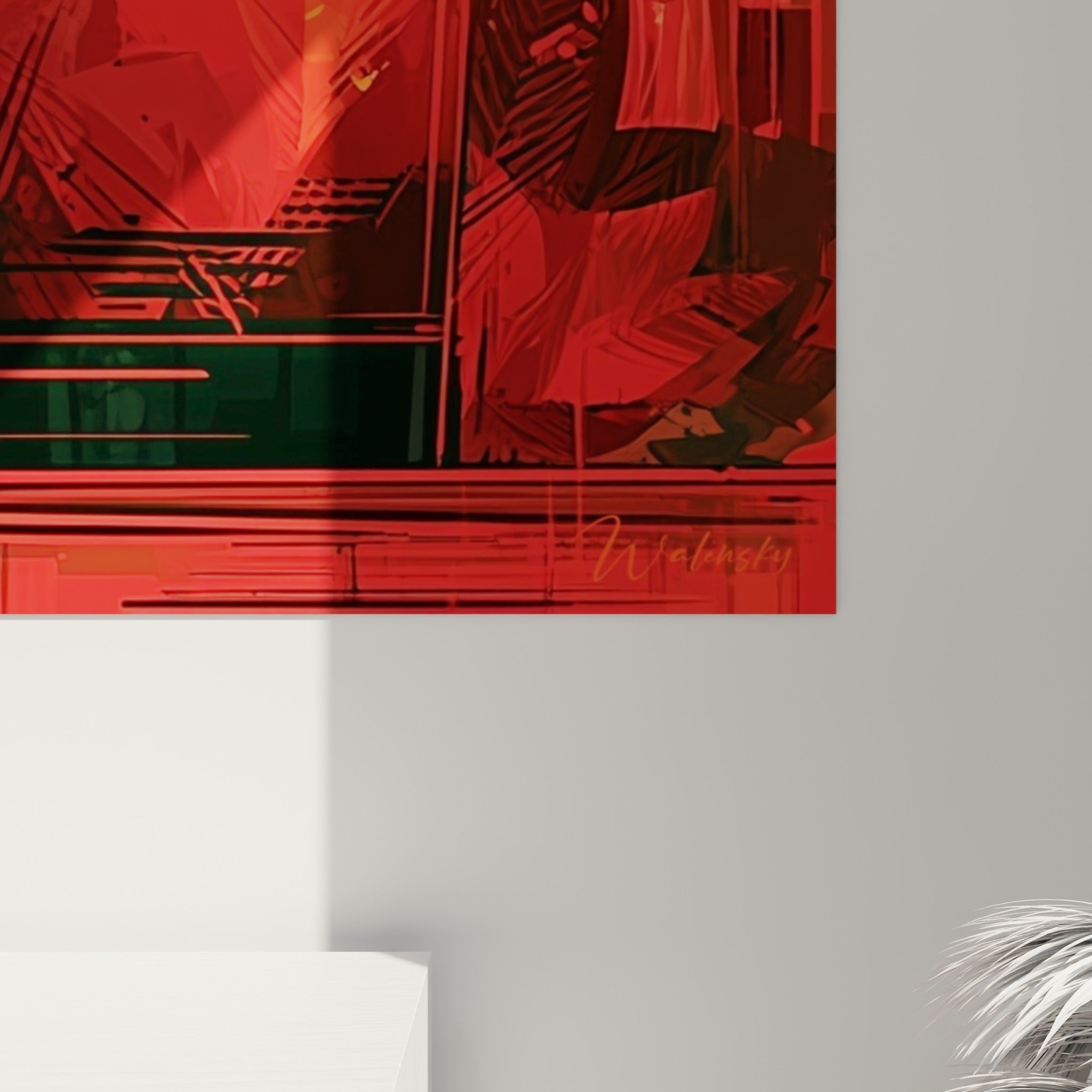 Empâtements noirs et jaunes du cocktail rouge révélant la texture graphique et les coulures de couleur