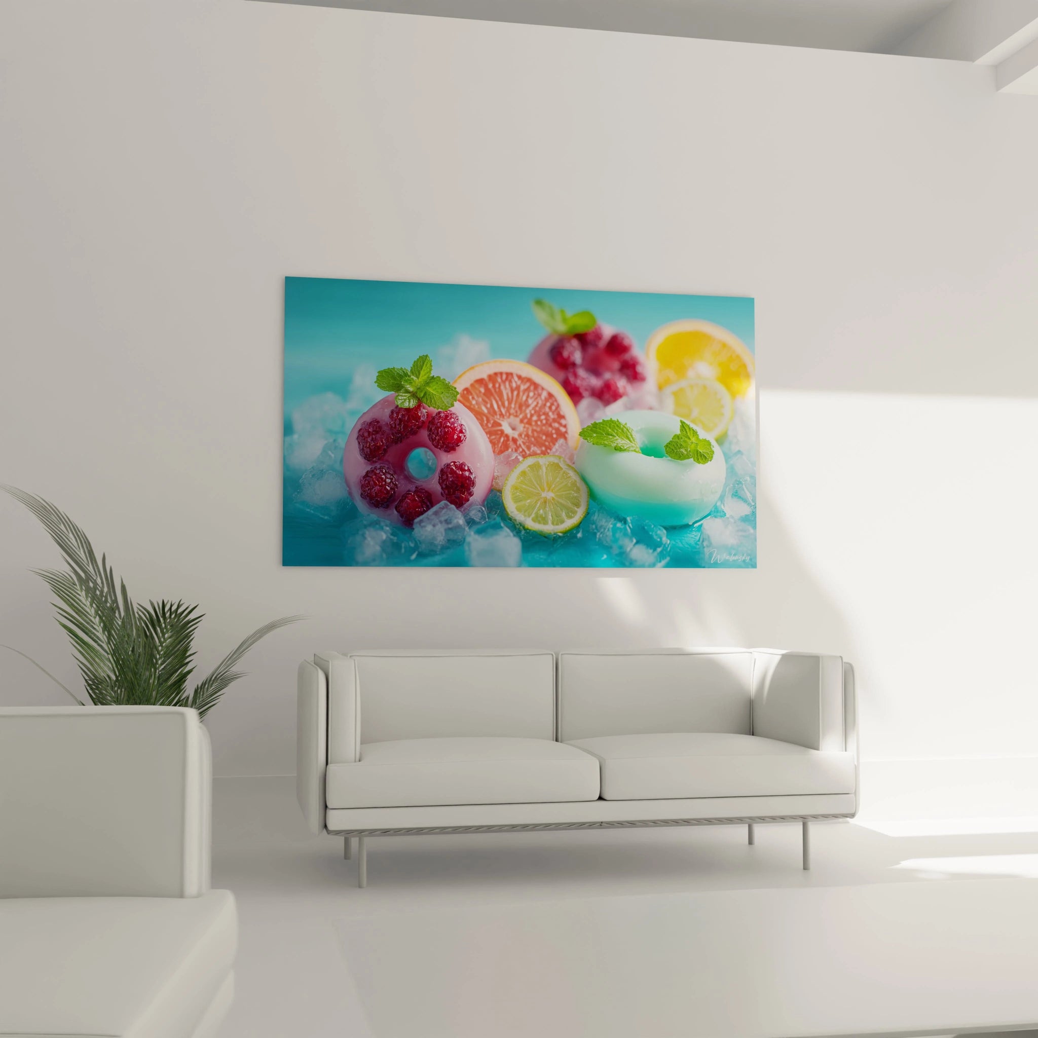 Walensky tableau cocktail glacé décoration murale représentant fruits et glaçons colorés, idéal salon ou cuisine