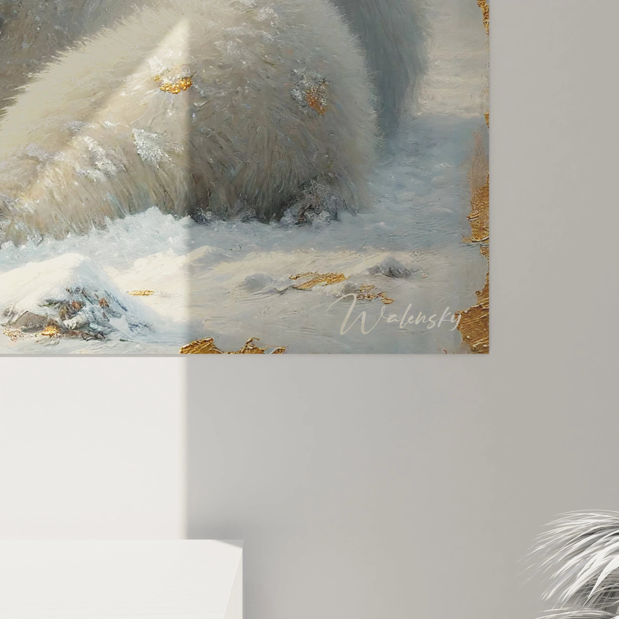 Admirez les détails dorés de ce tableau ours polaire, capturant la beauté du pelage et des paysages glacés. Une œuvre d'art parfaite pour sublimer votre espace de vie.