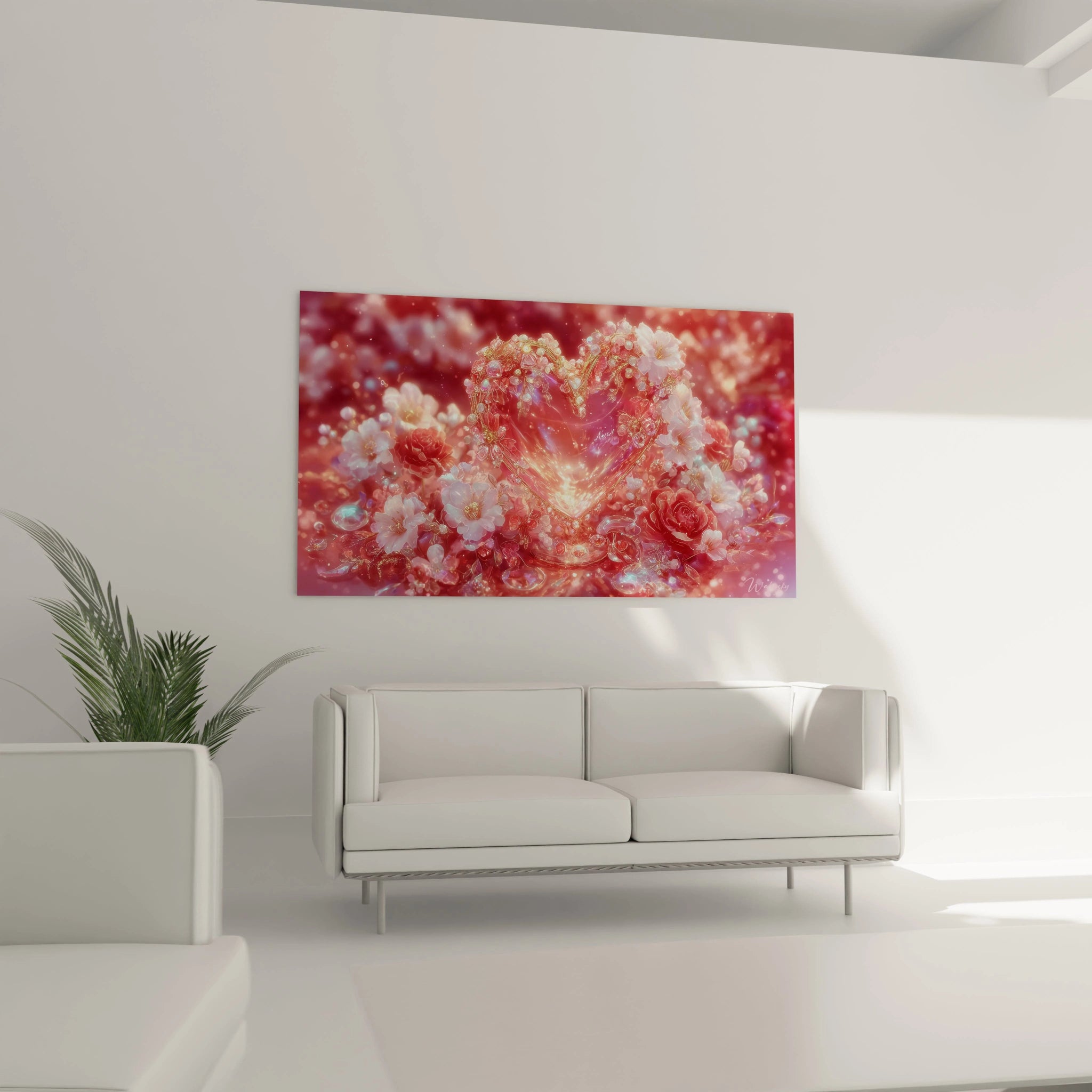 Tableau mural Walensky tableau cœur floral saint valentin en roses rouges et paillettes pour décor romantique salon