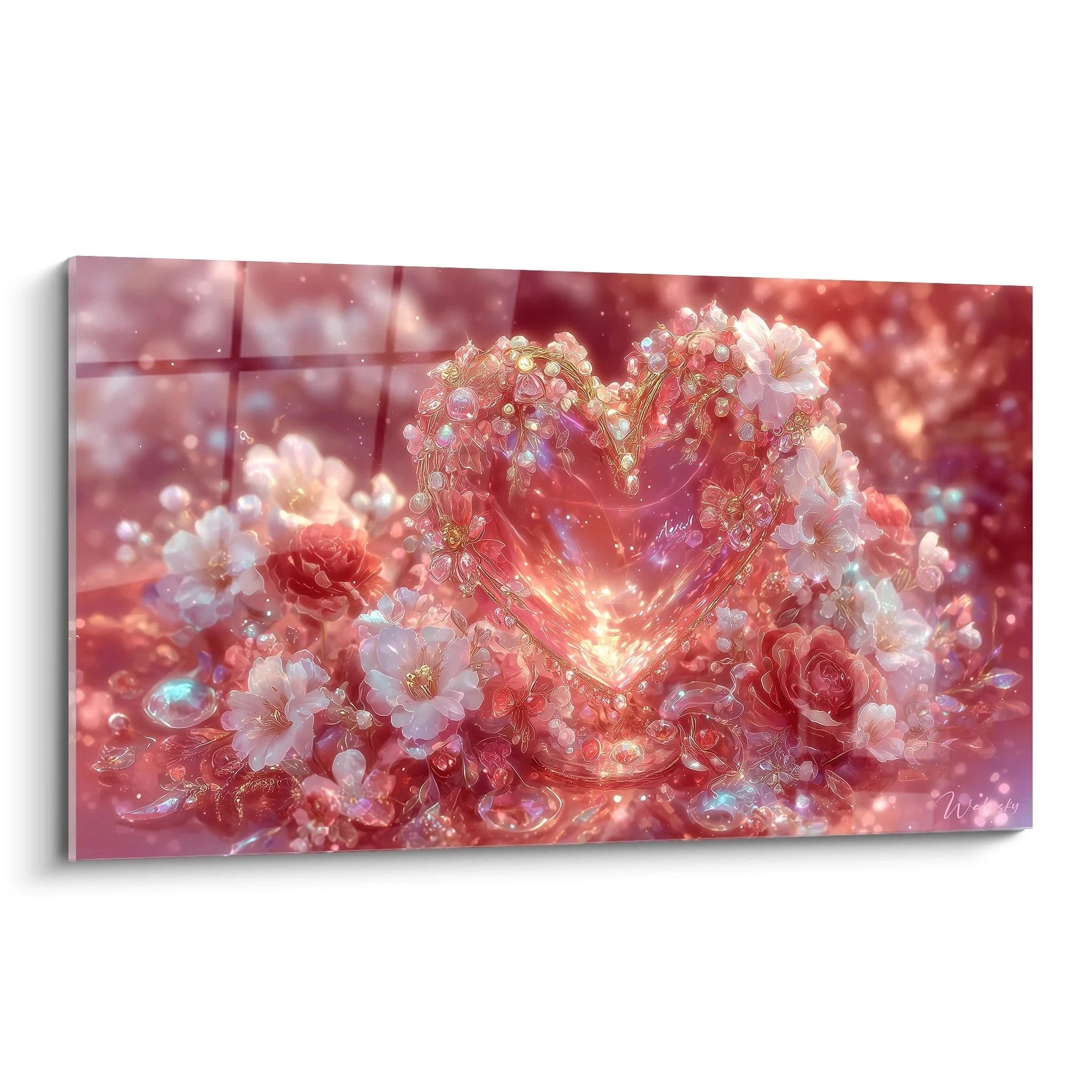 Walensky tableau cœur floral saint valentin sur toile murale rose avec cœur lumineux roses et pétales
