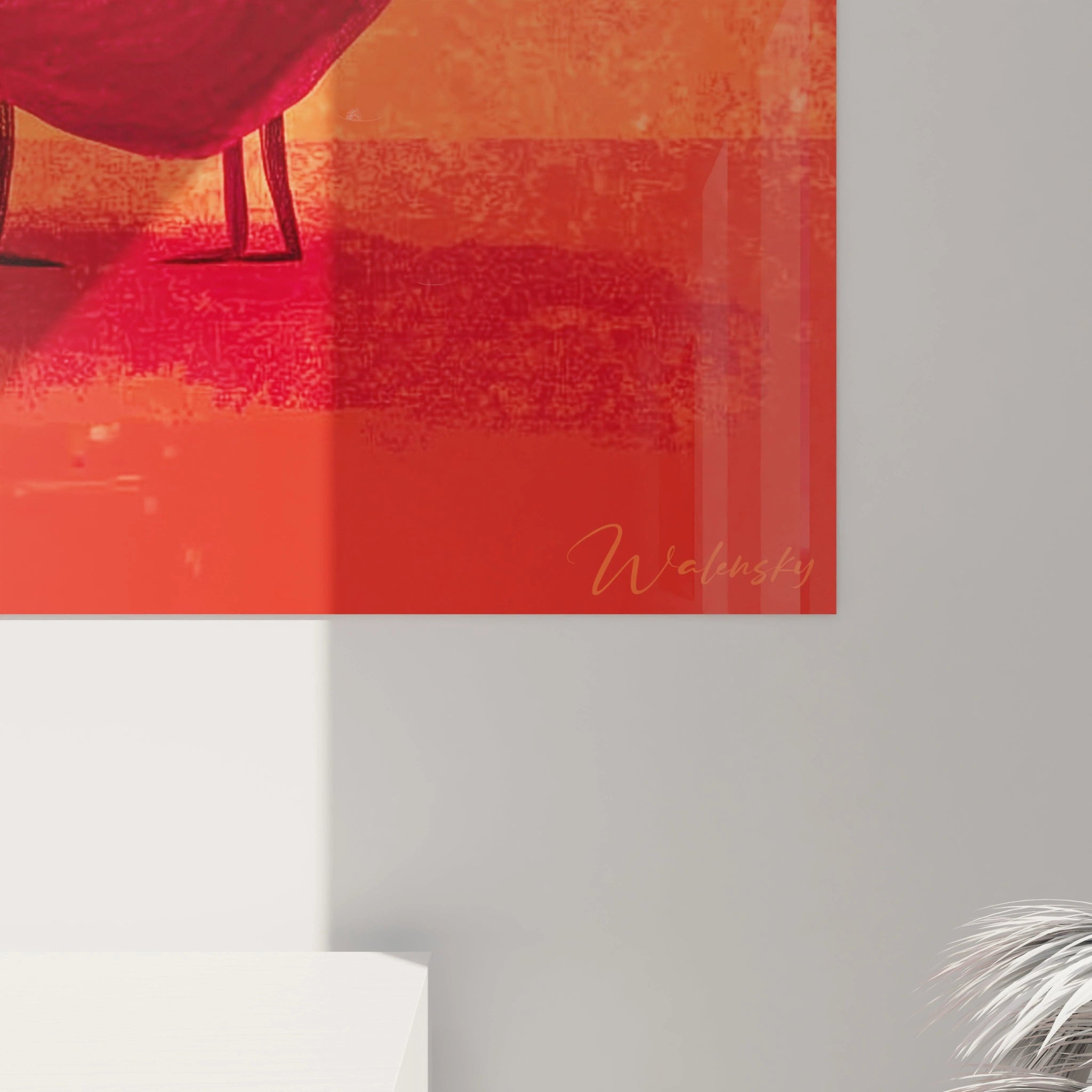 tableau mural cœur Saint-Valentin Walensky en rouge et orange, coin signé, déco murale moderne pour salon