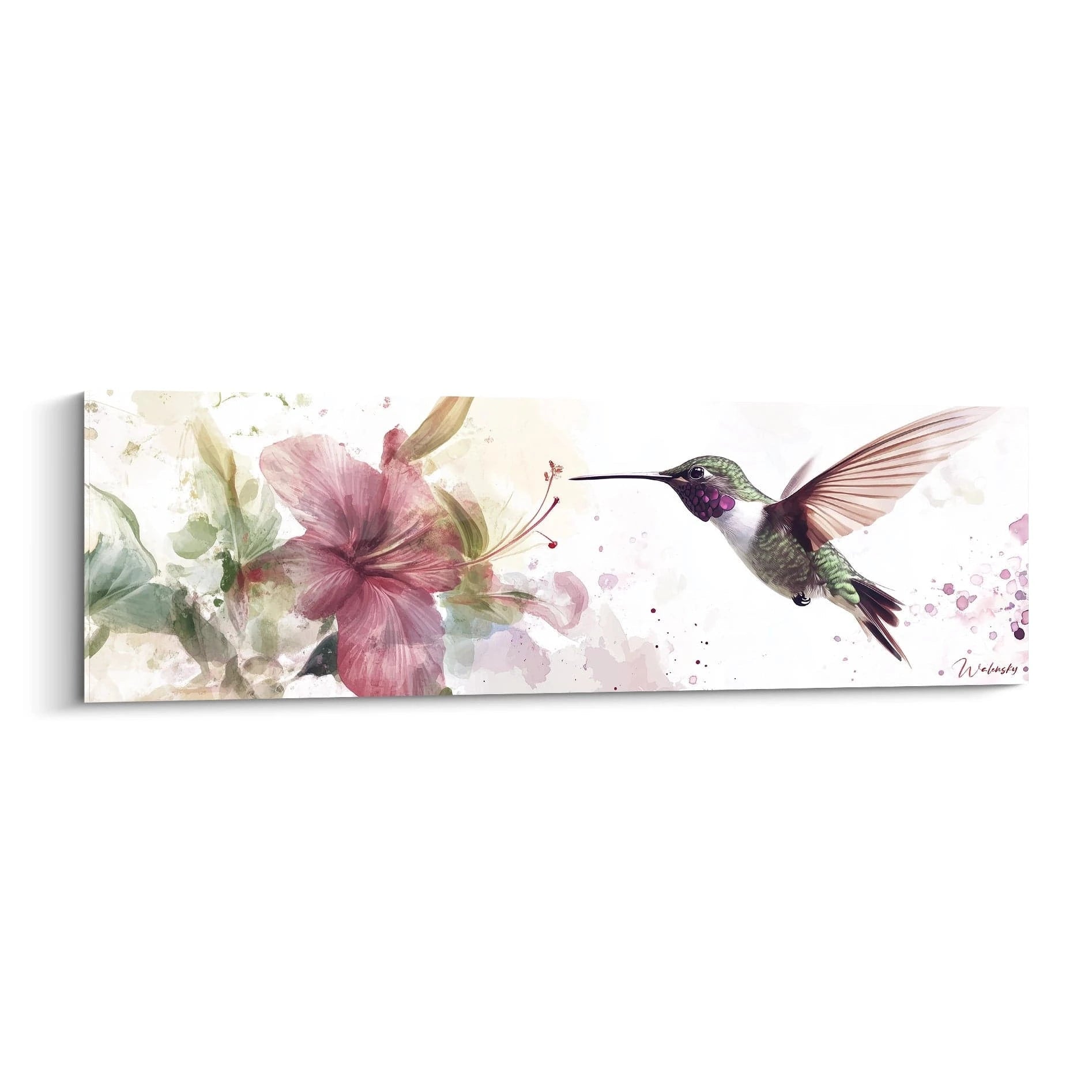 Tableau colibri coloré en fleurs par Walensky, parfait pour décorer un mur avec élégance
