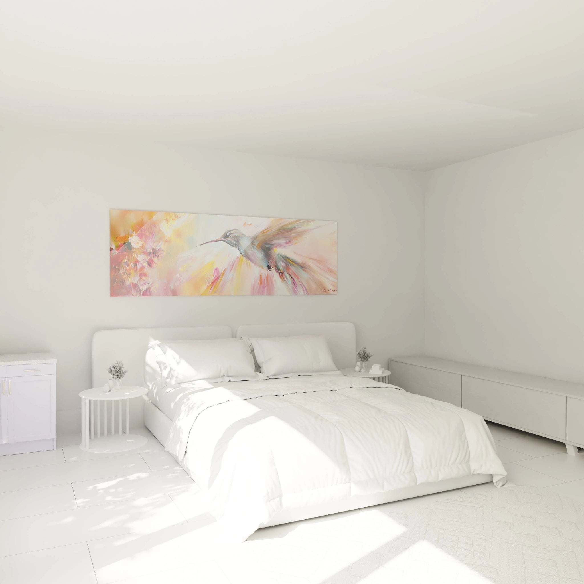 Tableau colibri Walensky avec des couleurs pastel pour une décoration intérieure apaisante