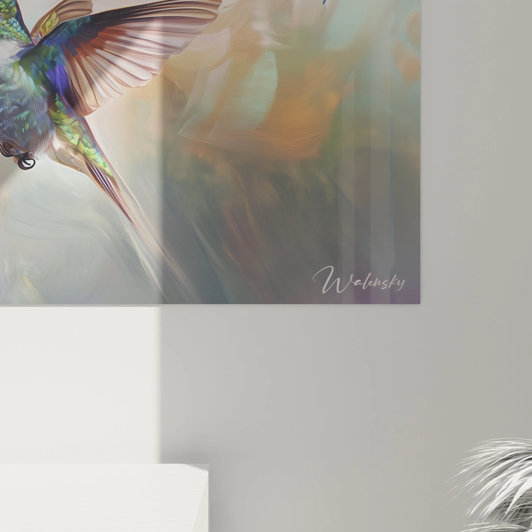 Tableau colibri vibrant de Walensky avec des couleurs éclatantes et un design artistique unique