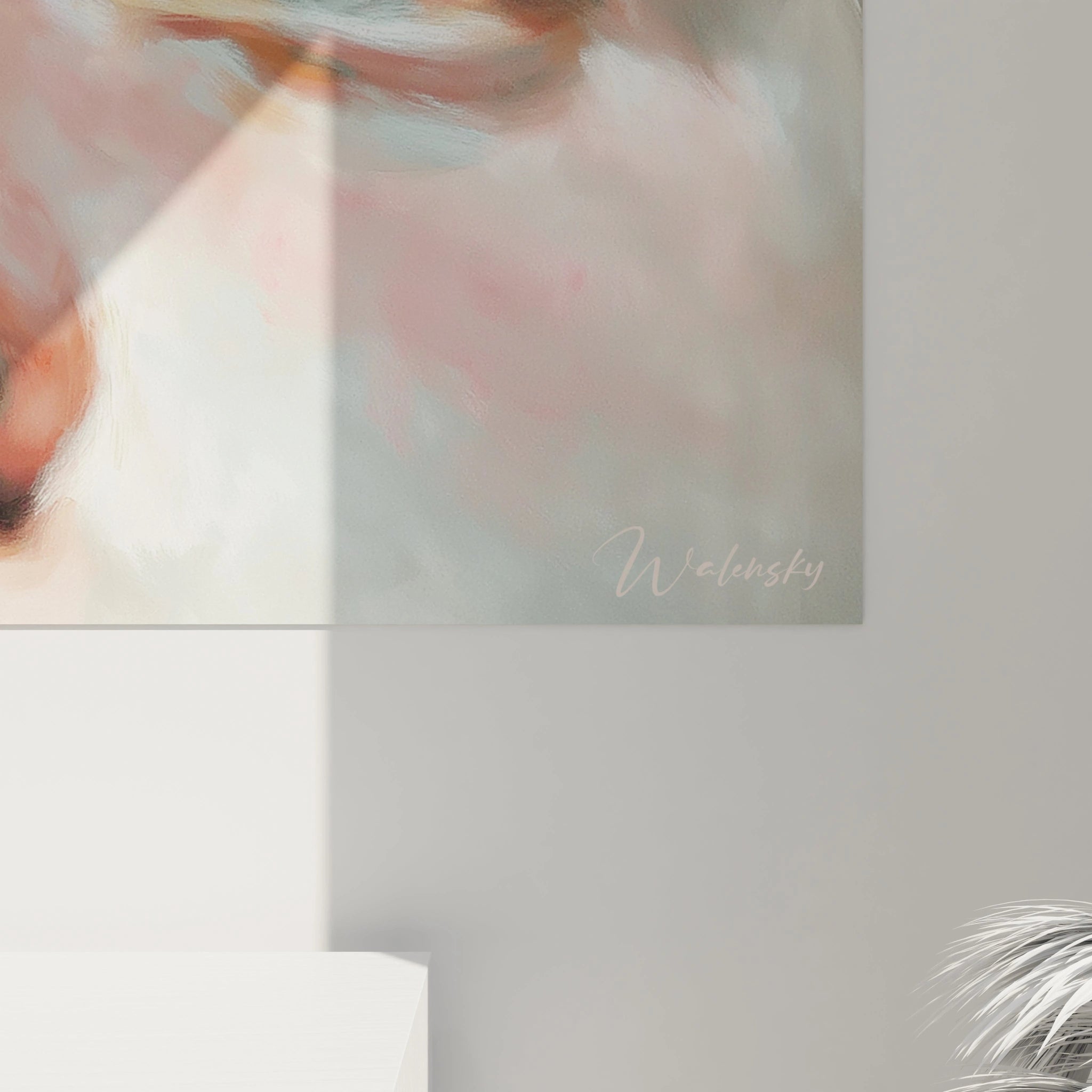 Tableau mural Walensky montrant une colombe en tableau colombe hyperréalisme aux tons pastel et signature