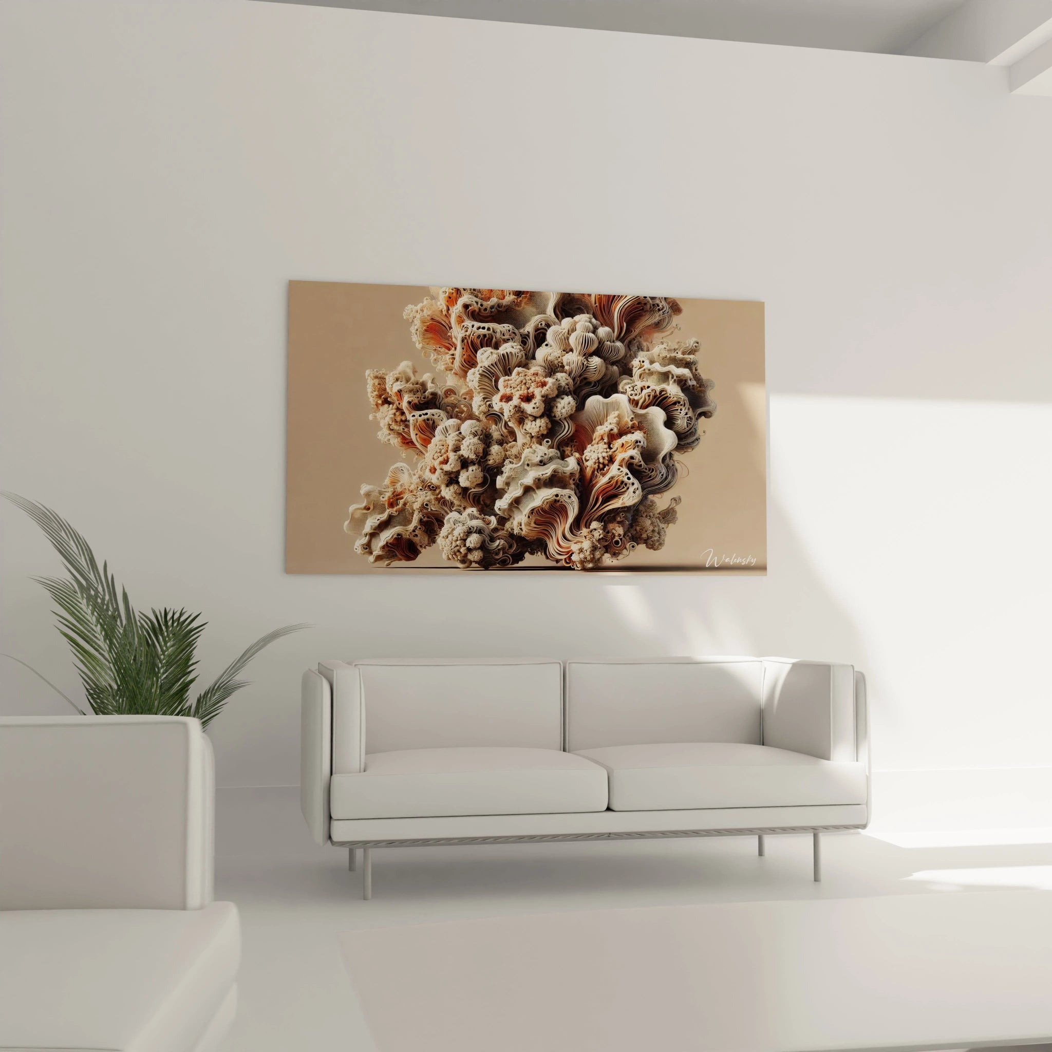 Tableau Nature en verre acrylique au-dessus d'un canapé dans un salon - Art mural impressionnant et contemporain - Décoration intérieure inspirée par la nature pour salon - Tableau de grande taille et impression haute définition - Élément décoratif raffiné pour salon moderne