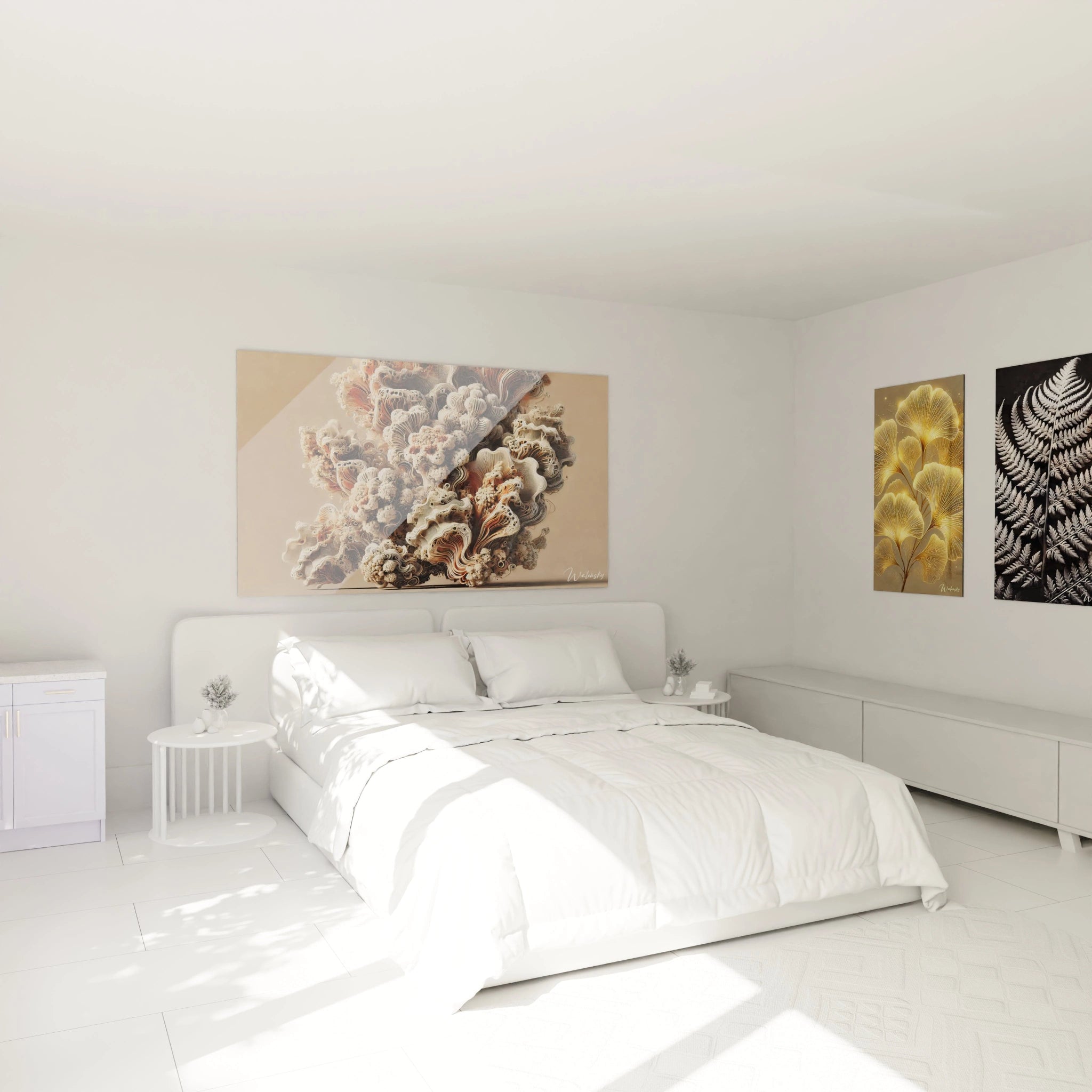 Tableau Nature en verre acrylique au-dessus d'un lit dans une chambre - Décoration murale imposante et apaisante - Art mural naturel pour chambre - Ambiance sereine avec tableau de grande taille - Décoration intérieure de haute qualité pour chambre à coucher