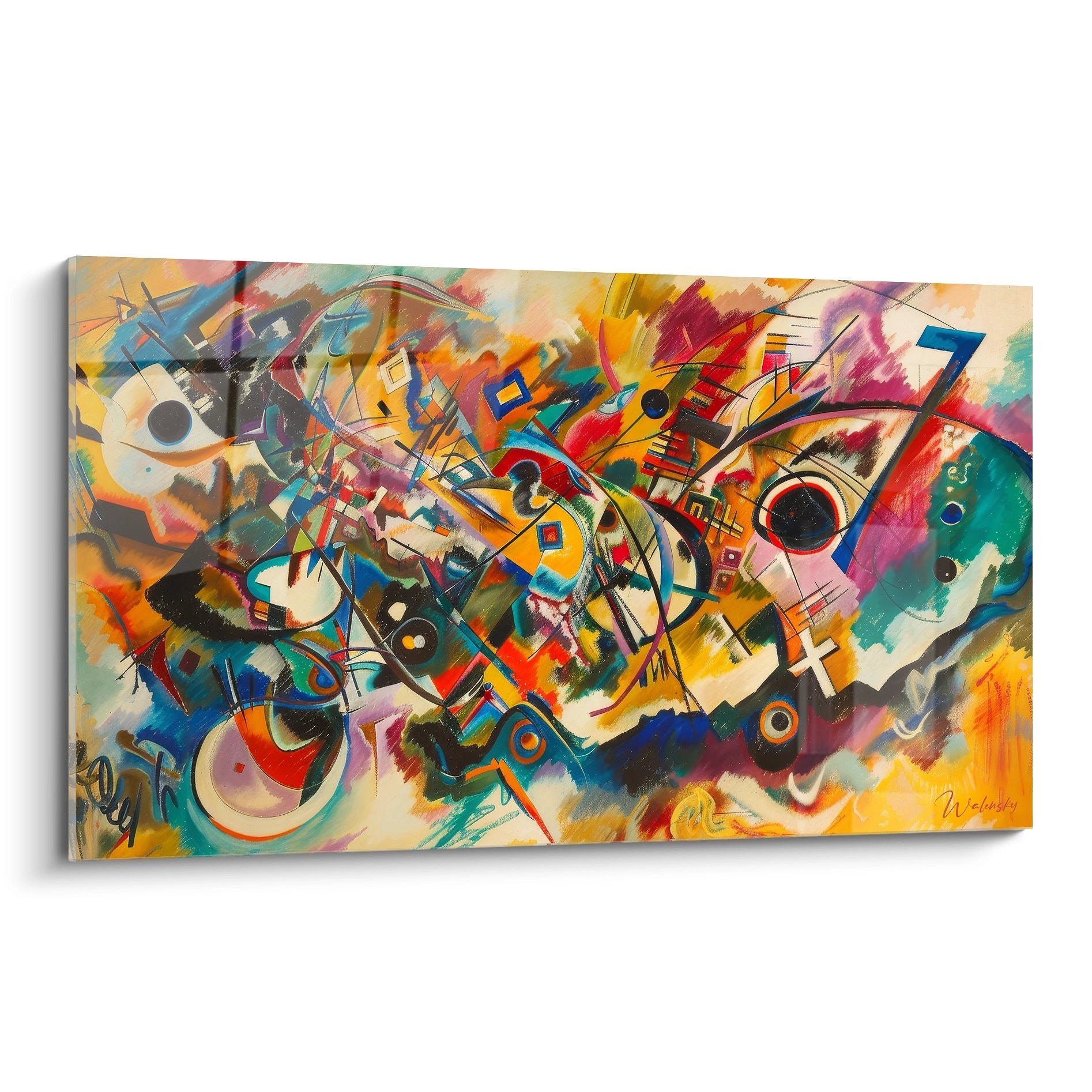 Tableau mural composition abstraite géométrique aux couleurs vibrantes style moderne