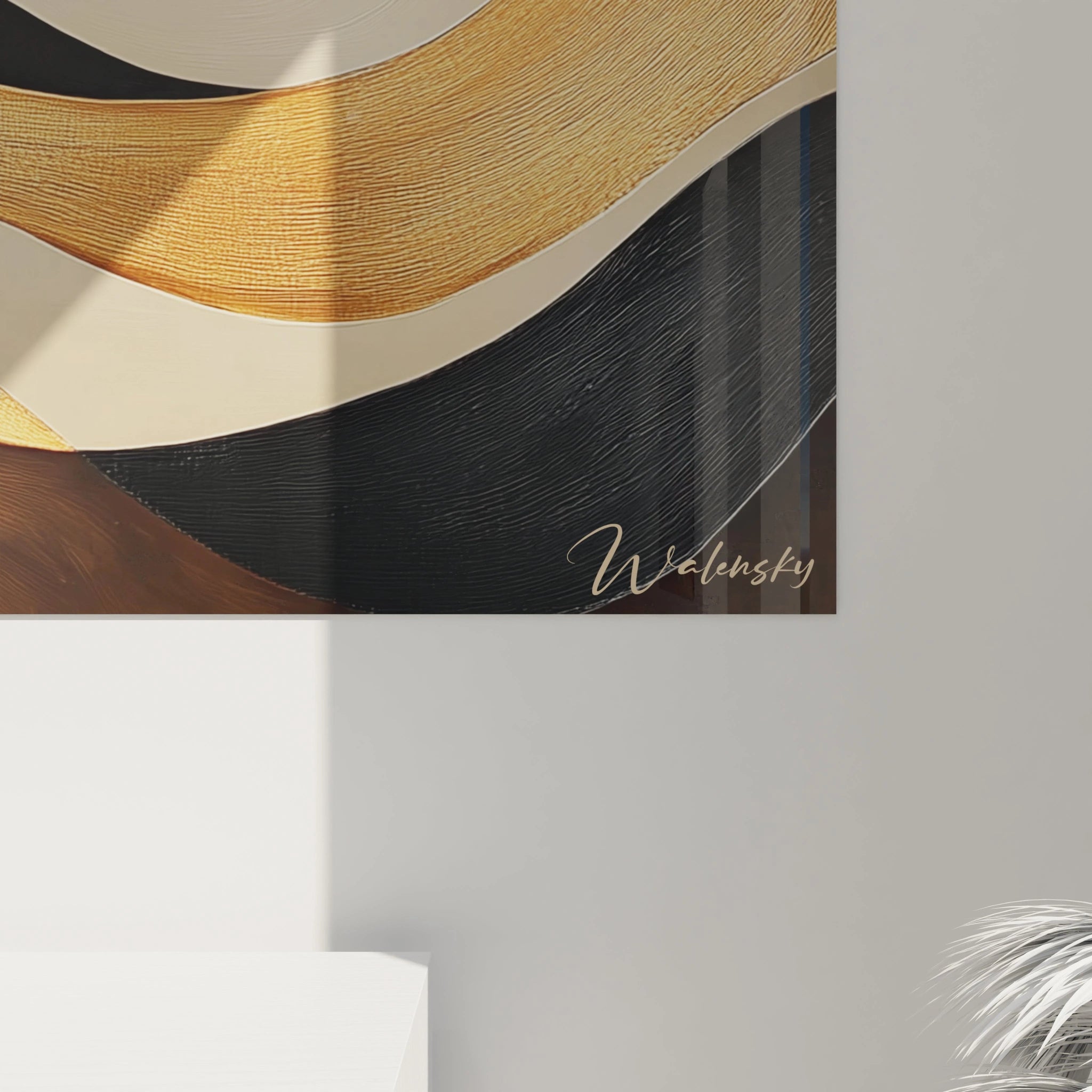 Tableau africain mural Walensky avec motifs ondulés tons beige noir et marron pour décoration intérieure