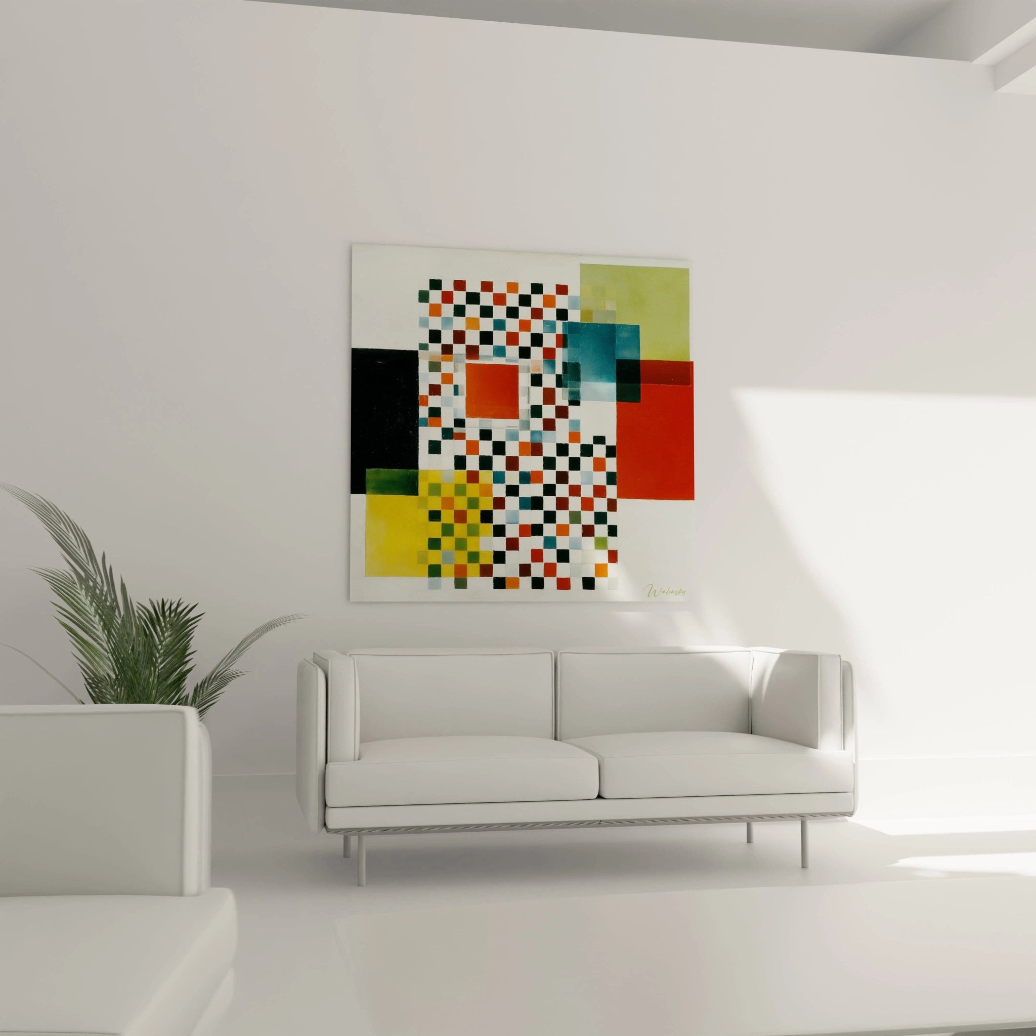Tableau mural Walensky tableau géométrique constructivisme aux carrés colorés pour salon moderne