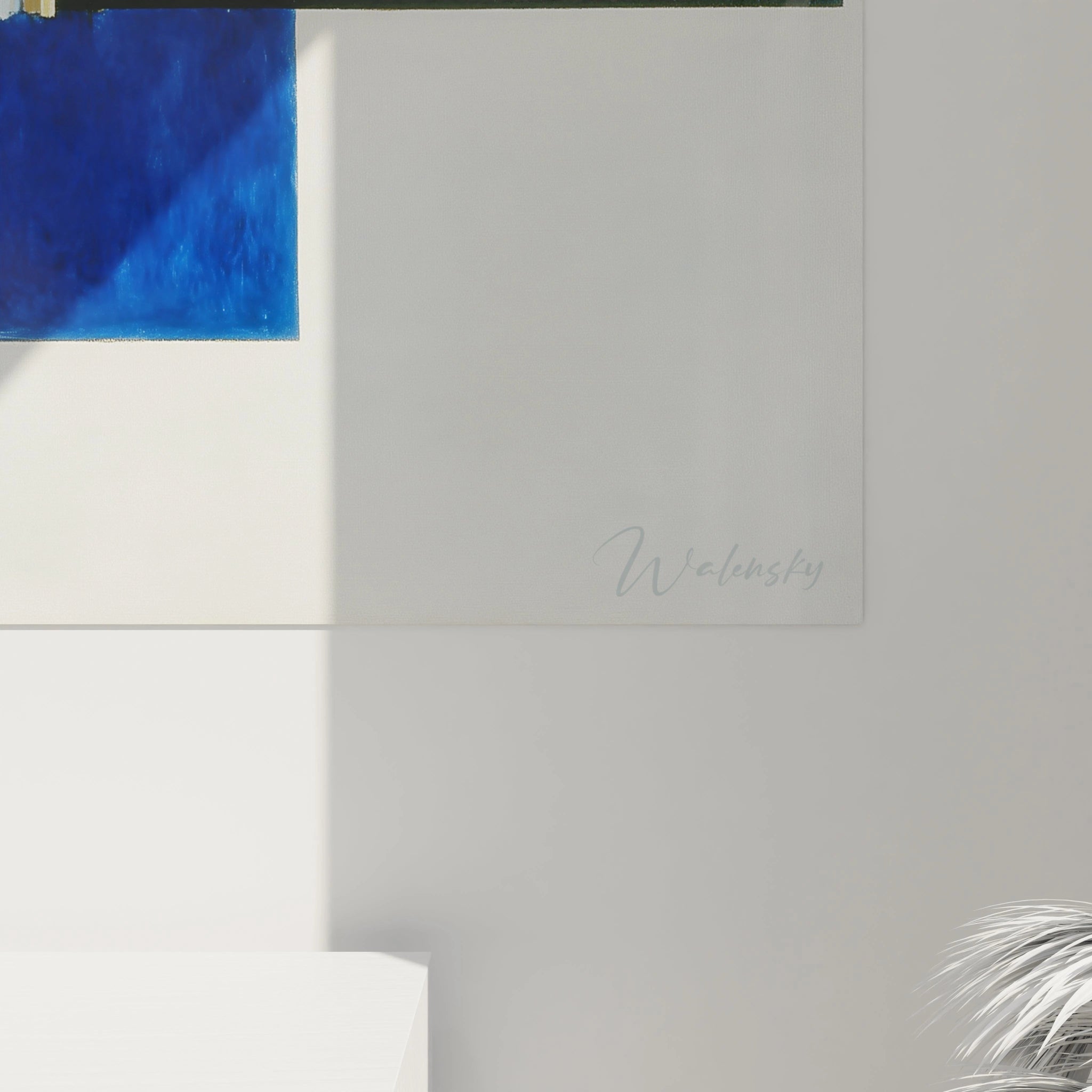 Tableau mural Walensky art abstrait avec carré bleu et lignes nettes tableau géométrique constructivisme