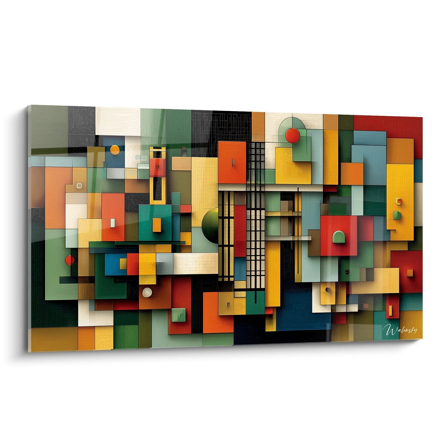 Walensky tableau géométrique Bauhaus mural coloré en blocs empilés multicolores pour décoration moderne