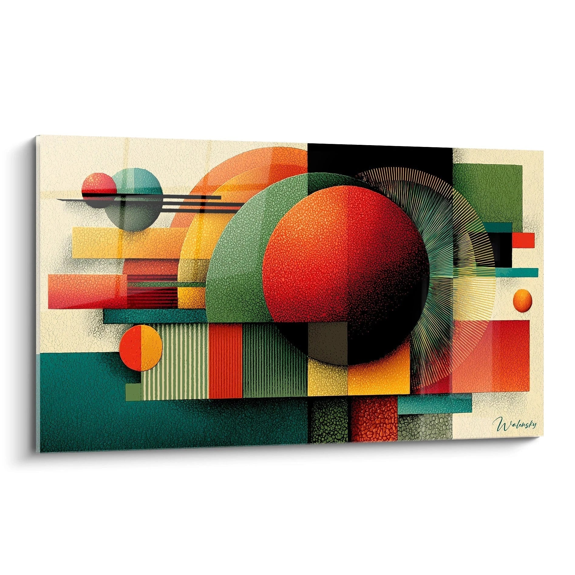 Tableau mural Walensky tableau géométrique Bauhaus avec cercles et rectangles colorés abstraits