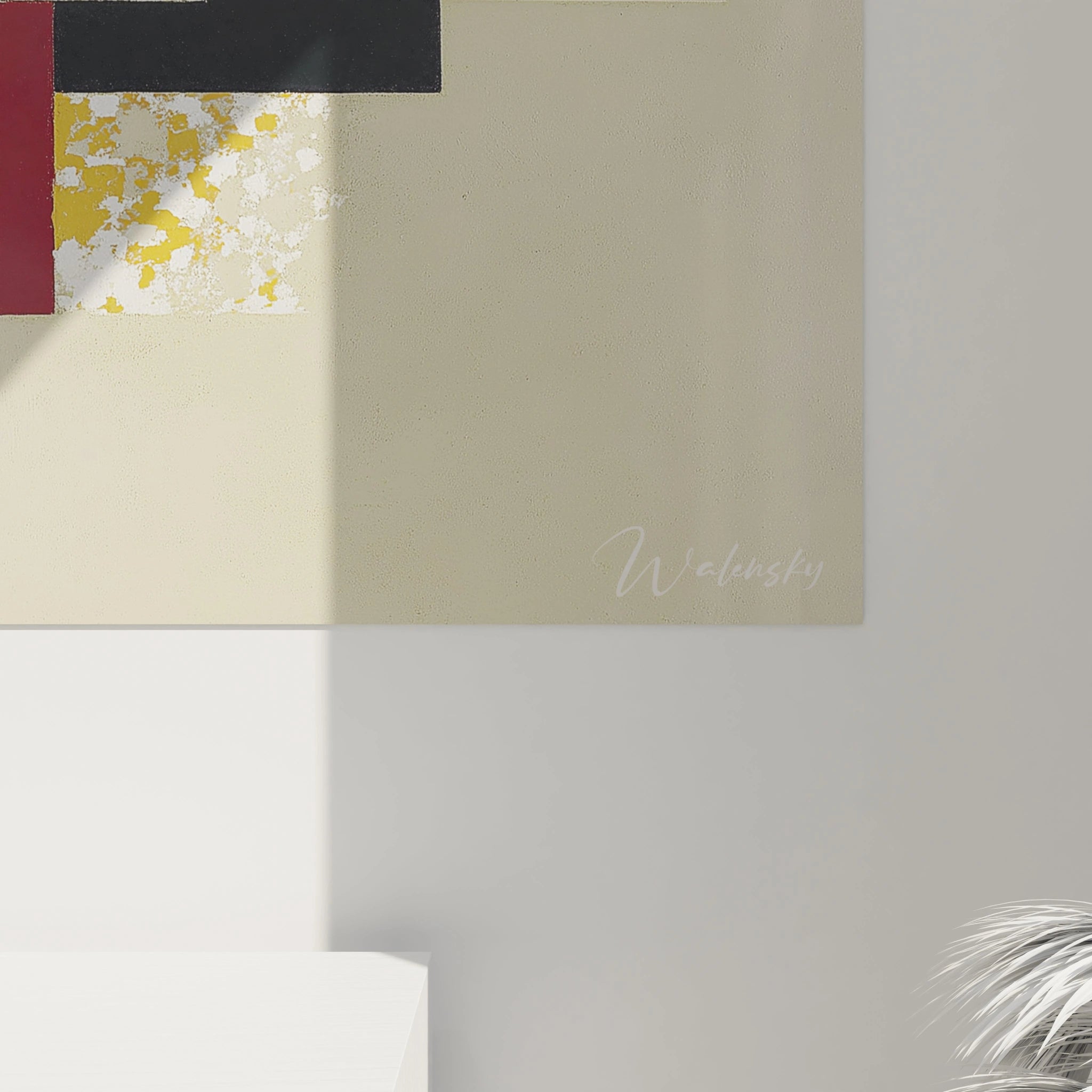 Tableau mural Walensky montrant motifs abstraits en blocs rouges noirs et or texture papier tableau géométrique constructivisme