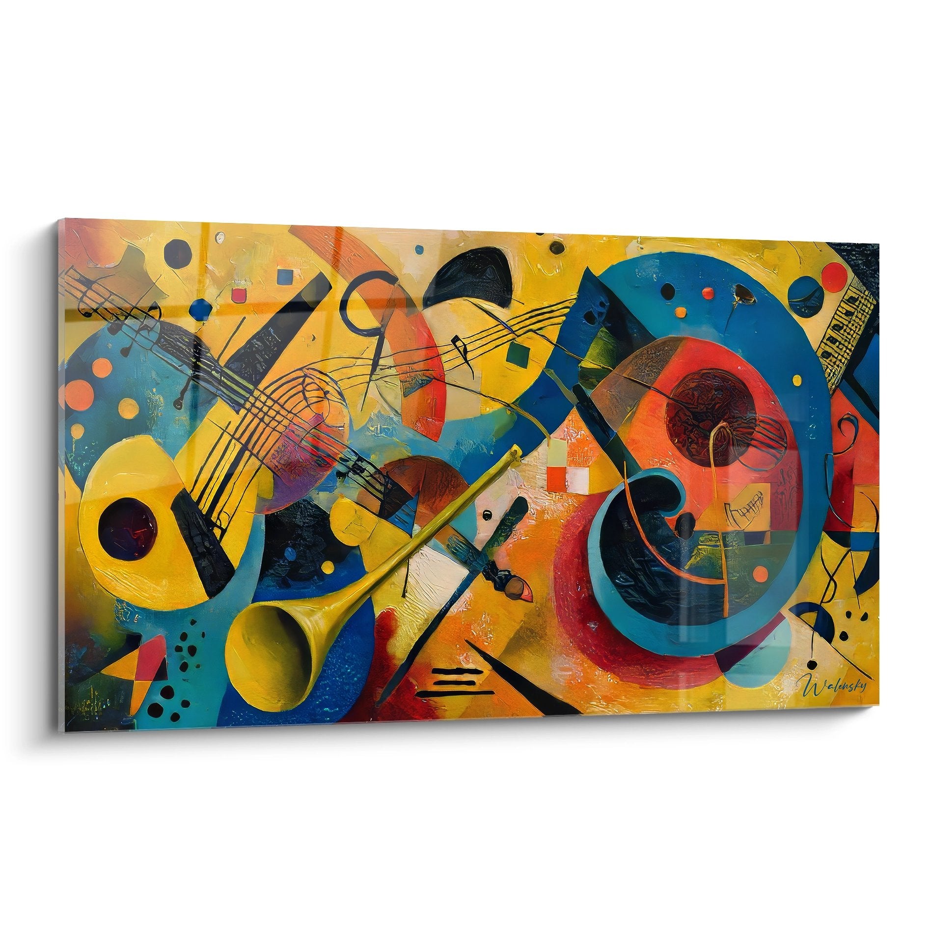 Tableau mural composition musicale abstraite aux formes géométriques colorées style moderne