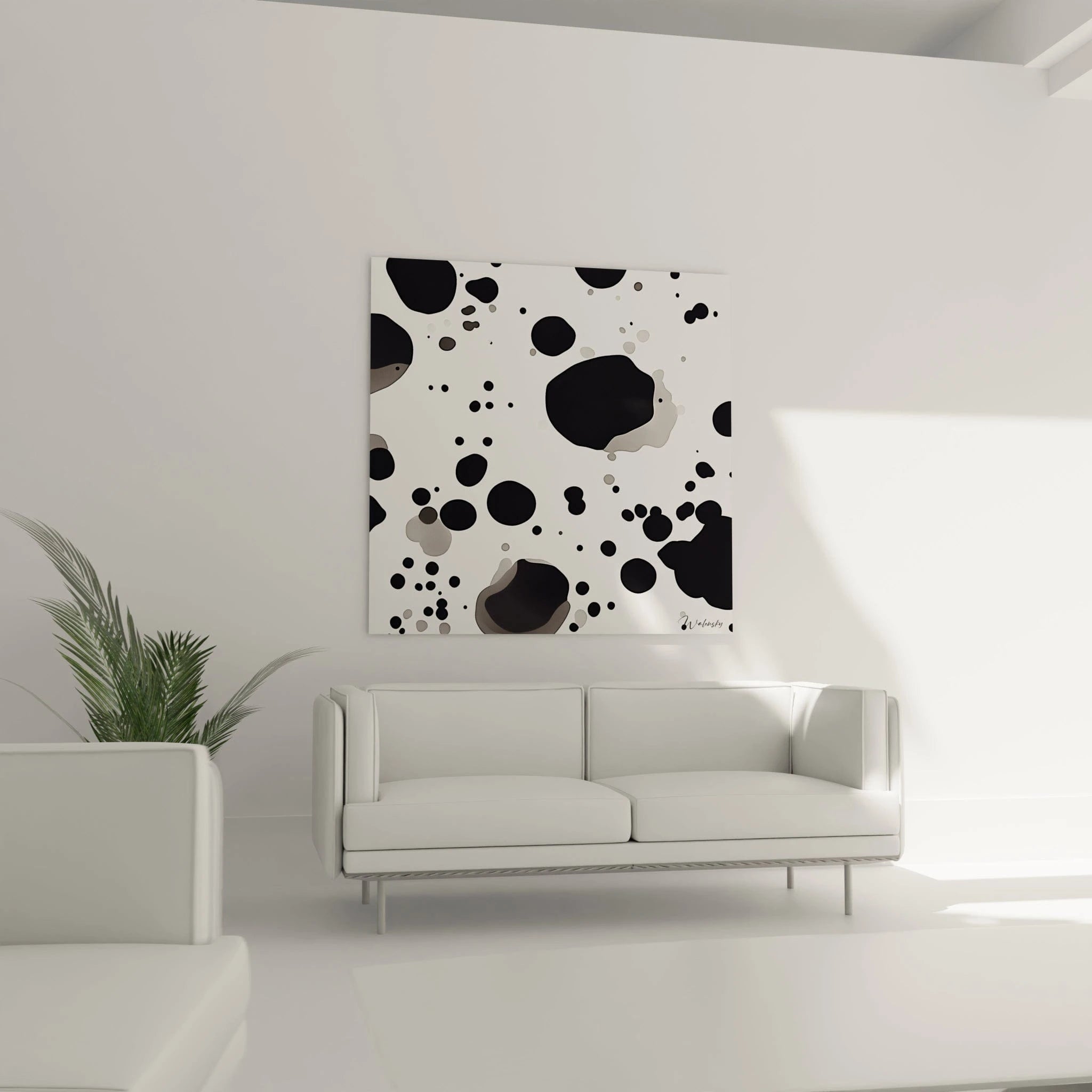 Tableau Dalmat noir et blanc avec motifs tachetés, idéal pour décorer un espace moderne