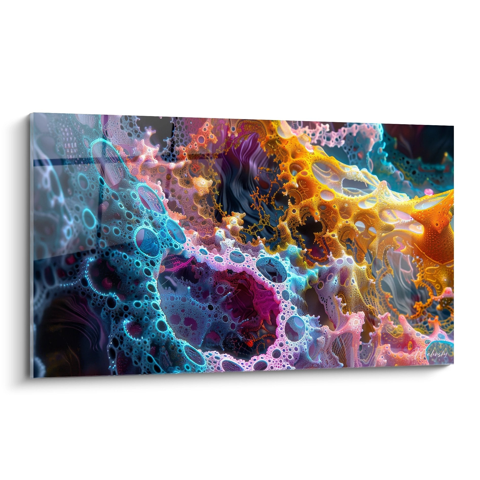 Tableau neuronal moderne représentant connexions synaptiques colorées art scientifique décoratif