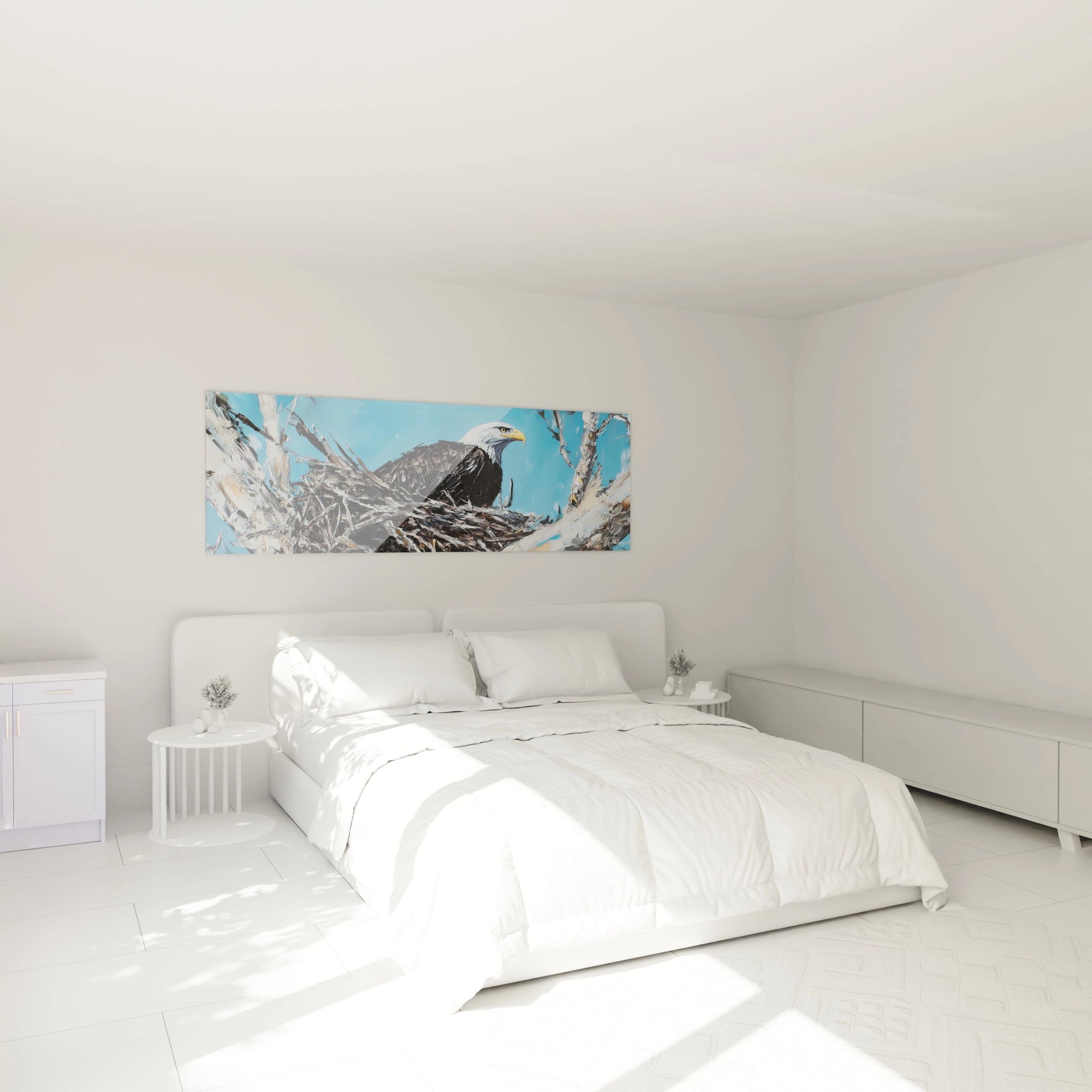 Tableau d'un aigle sur fond bleu, décor moderne pour chambre à coucher par Walensky