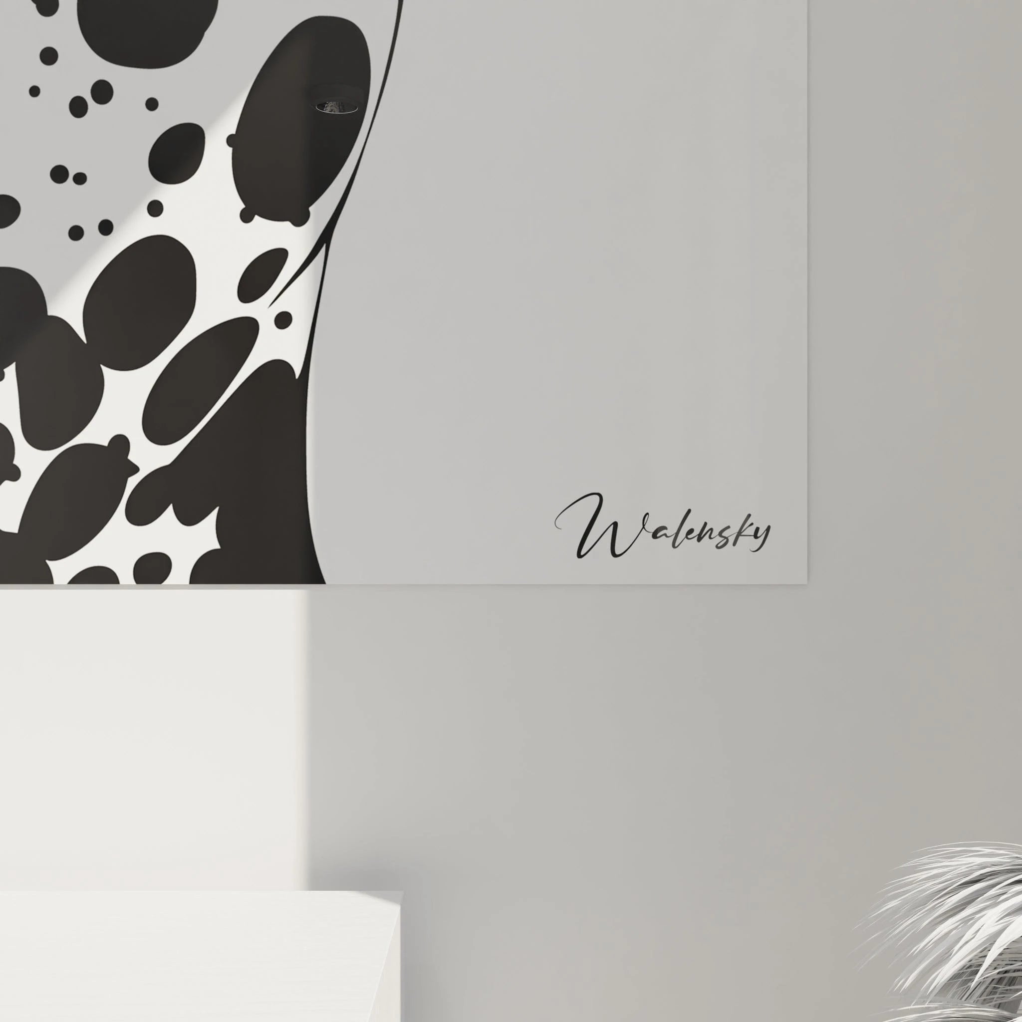 Tableau visage noir et blanc de Walensky avec des formes abstraites et modernes