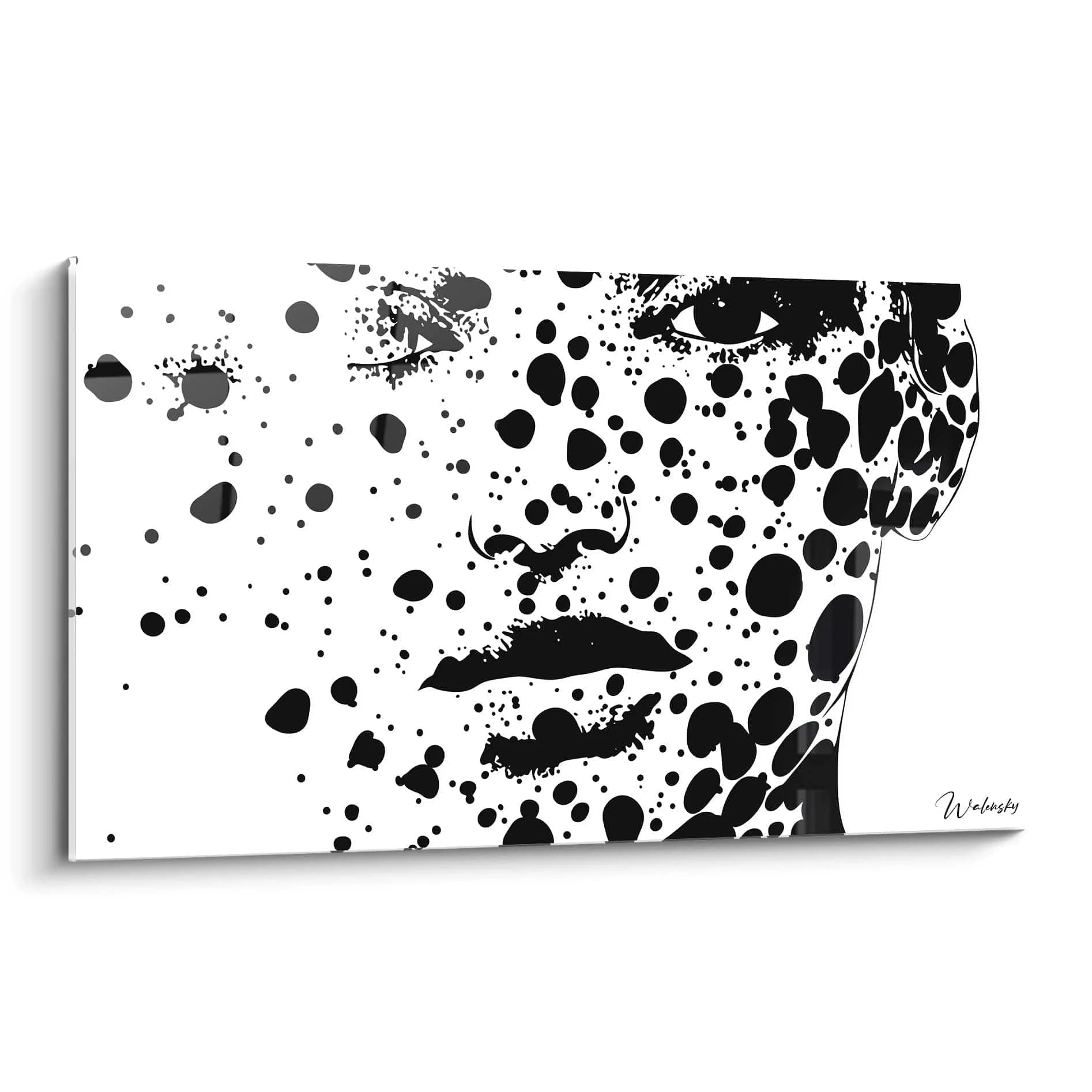 Tableau visage noir et blanc de Walensky avec des motifs de taches, design moderne et artistique