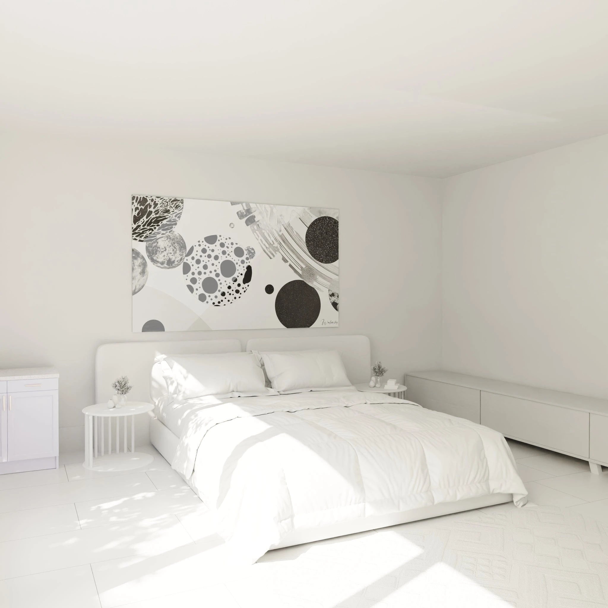 Tableau tacheté noir et blanc de Walensky, parfait pour décorer un intérieur moderne