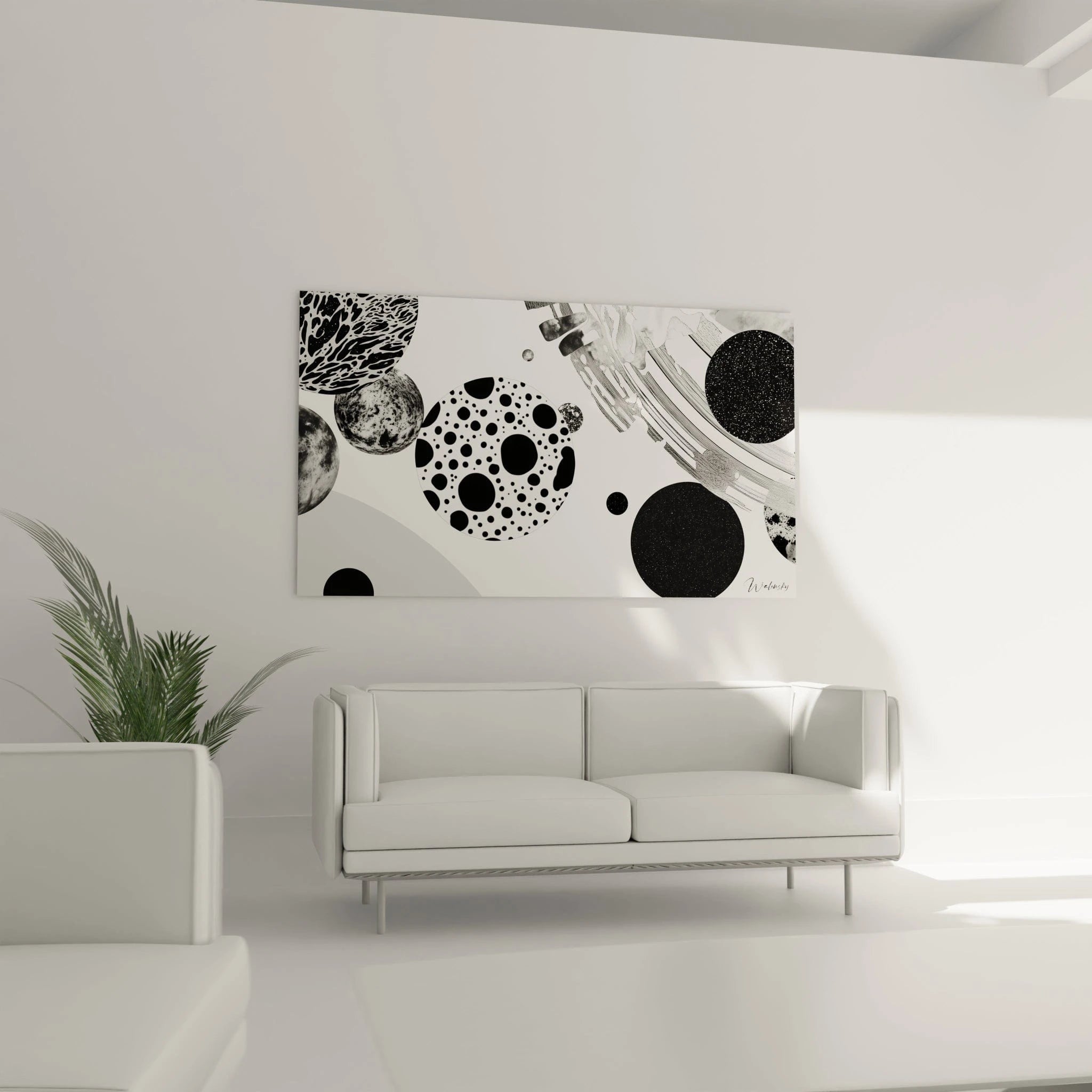 Tableau tacheté noir et blanc Walensky avec un design moderne et artistique pour décoration intérieure