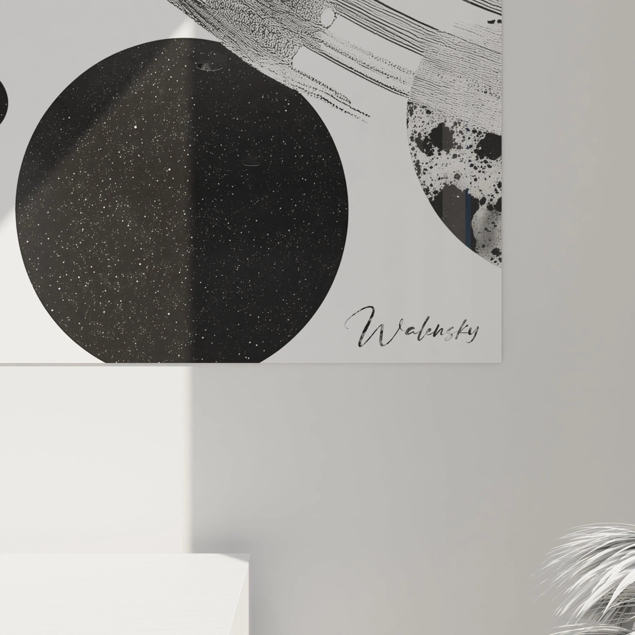 Tableau tacheté noir et blanc de Walensky avec des cercles graphiques modernes pour décoration intérieure