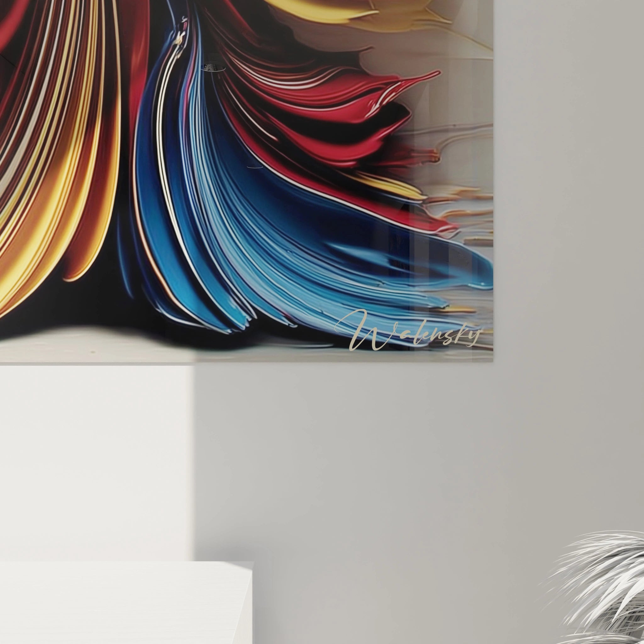 Tableau contemporain haute couture par Walensky avec des couleurs vives et des motifs élégants