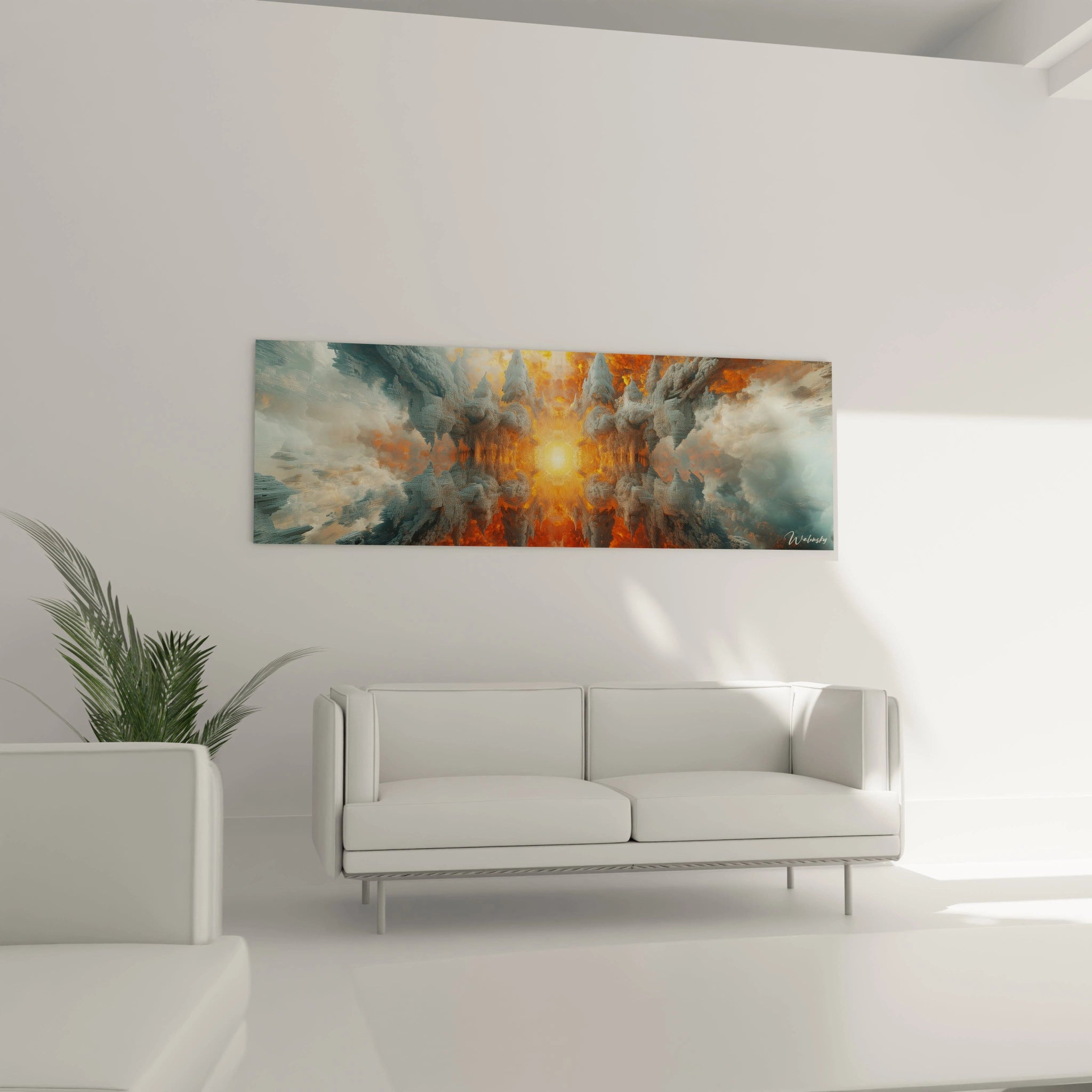 Tableau futurisme abstrait Walensky avec motifs floraux en couleurs vives et chaudes