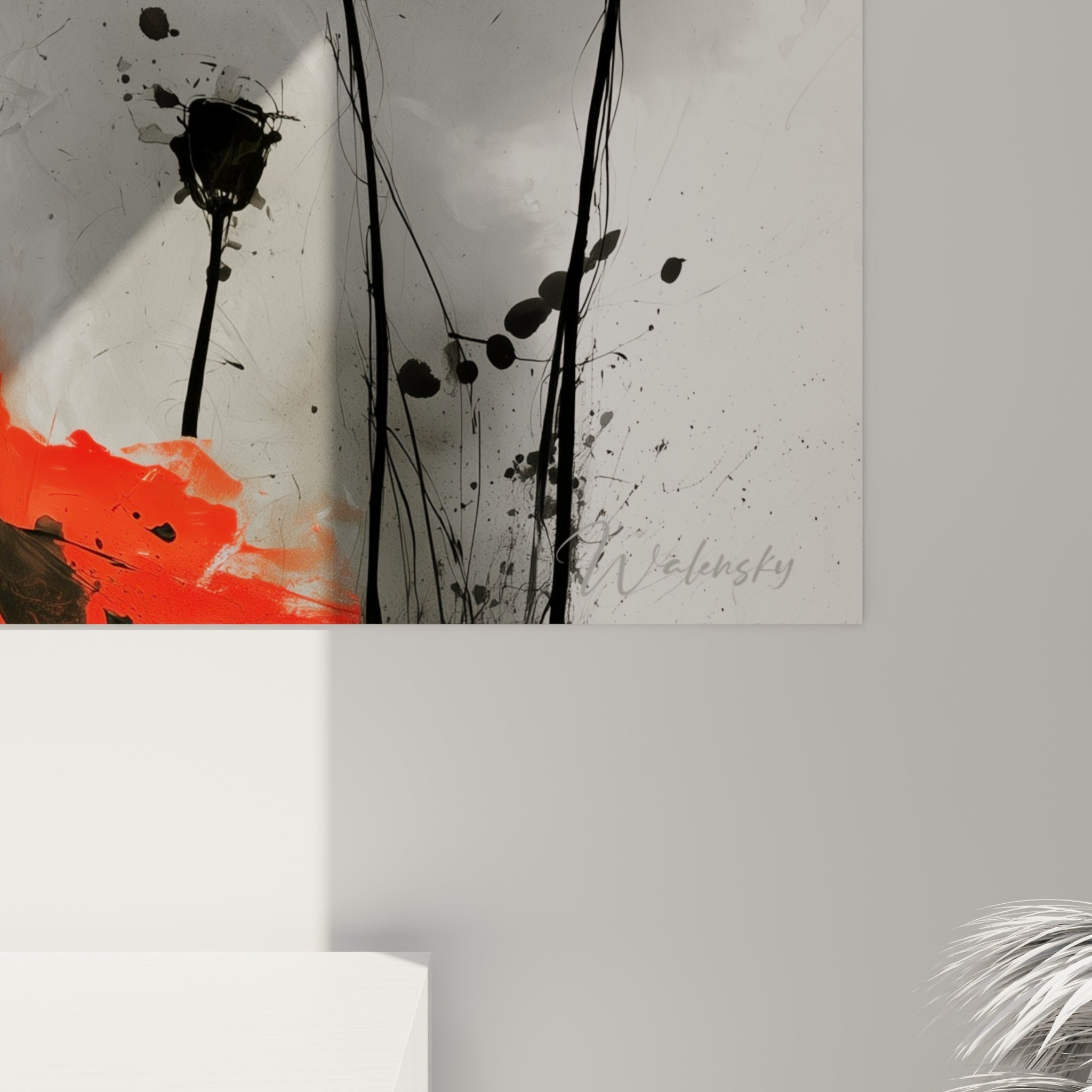 Empâtements rouges et coulures noires du coquelicot révèlent le grain de la matière peinte de près