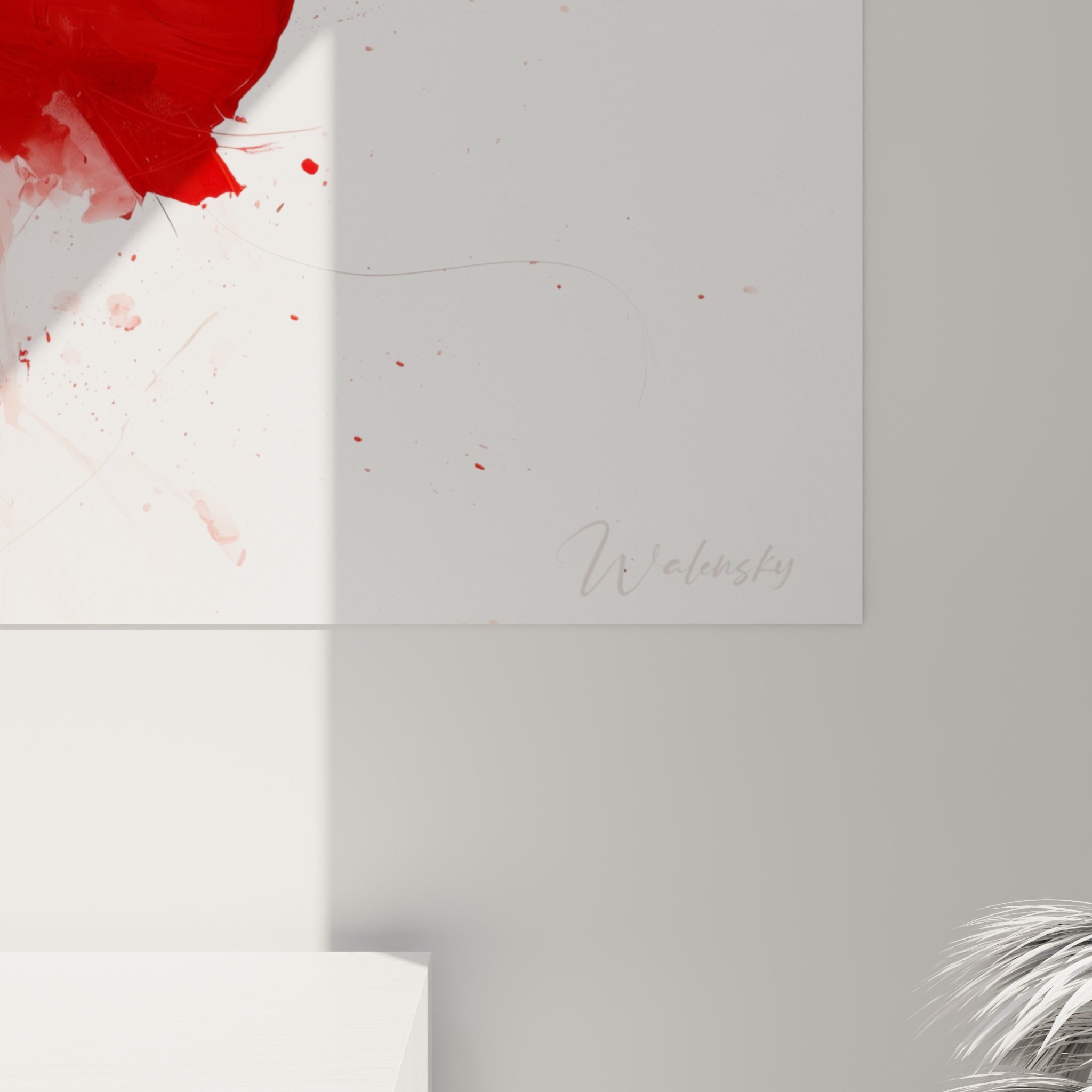 Empâtements rouges et coulures noires se mêlant sur la toile, matière granuleuse et texture éclaboussée visible de près
