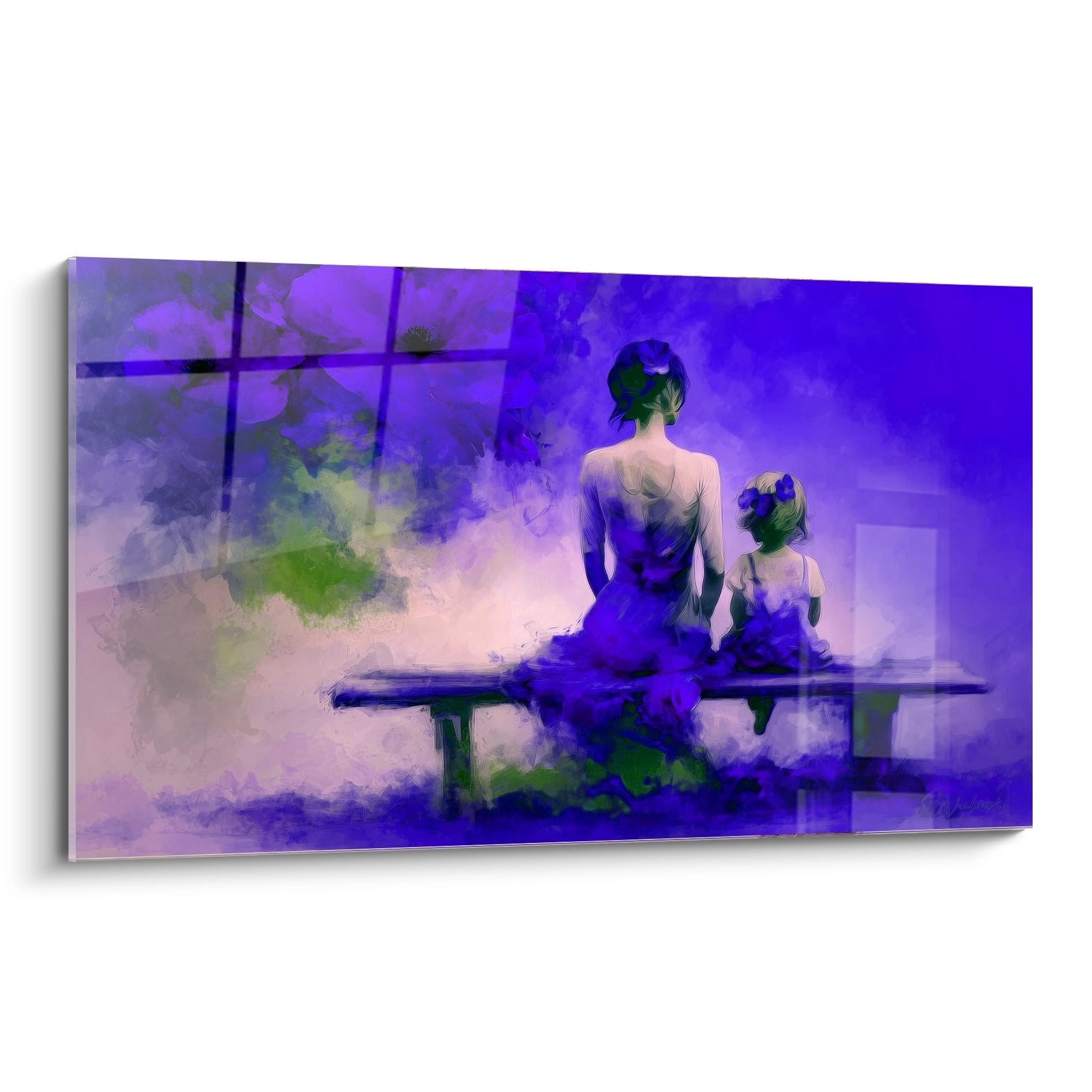Quadro campo di papaveri stilizzato tonalità viola porpora arte floreale contemporanea decorazione murale moderna