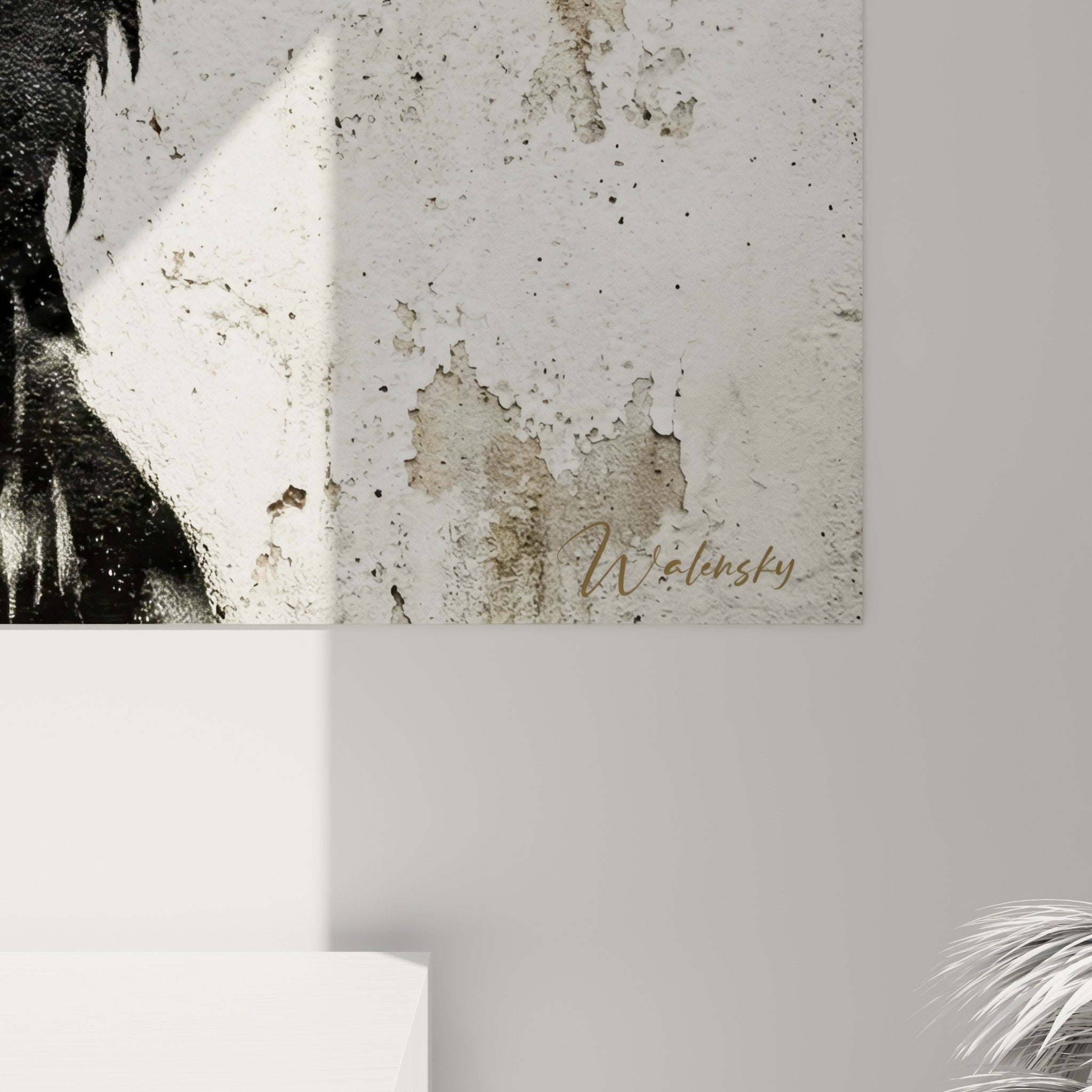 Vue ensemble tableau corbeau street art pochoir salon industriel décoration murale moderne