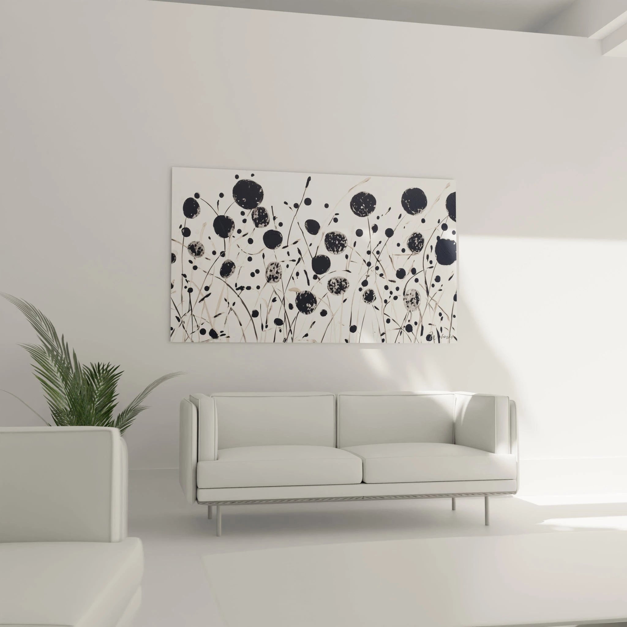 Tableau tacheté noir et blanc de Walensky, décor moderne pour salon épuré