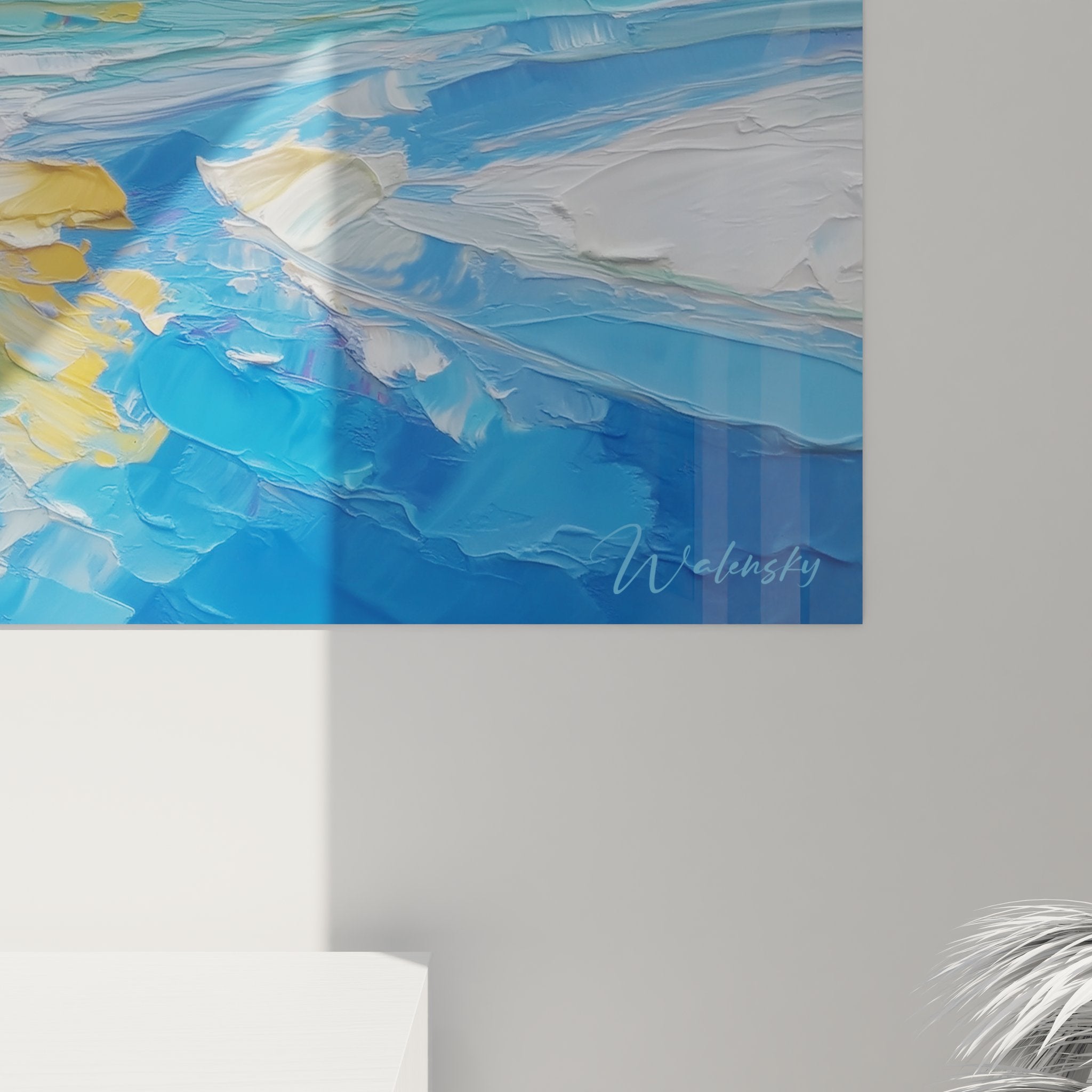 Vue ensemble tableau coucher soleil océan impressionniste peinture marine murale décoration