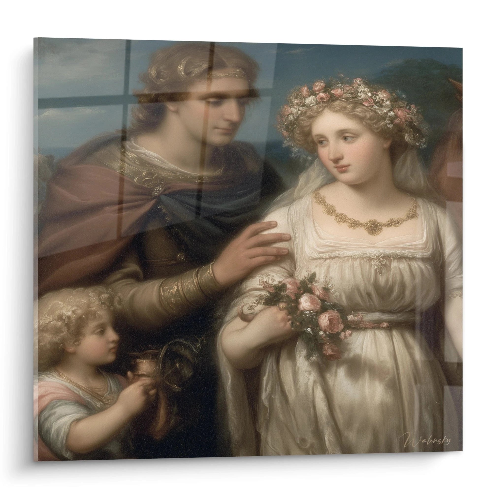 Tableau mural Walensky tableau néo classique couple montrant un homme en armure, une femme en robe blanche et un enfant