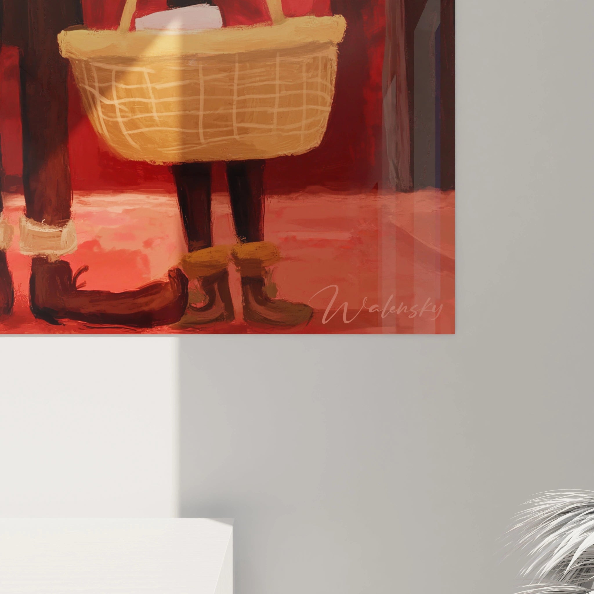 tableau couple romantique saint valentin Walensky tableau mural aux tons rouges montrant jambes panier et bottes