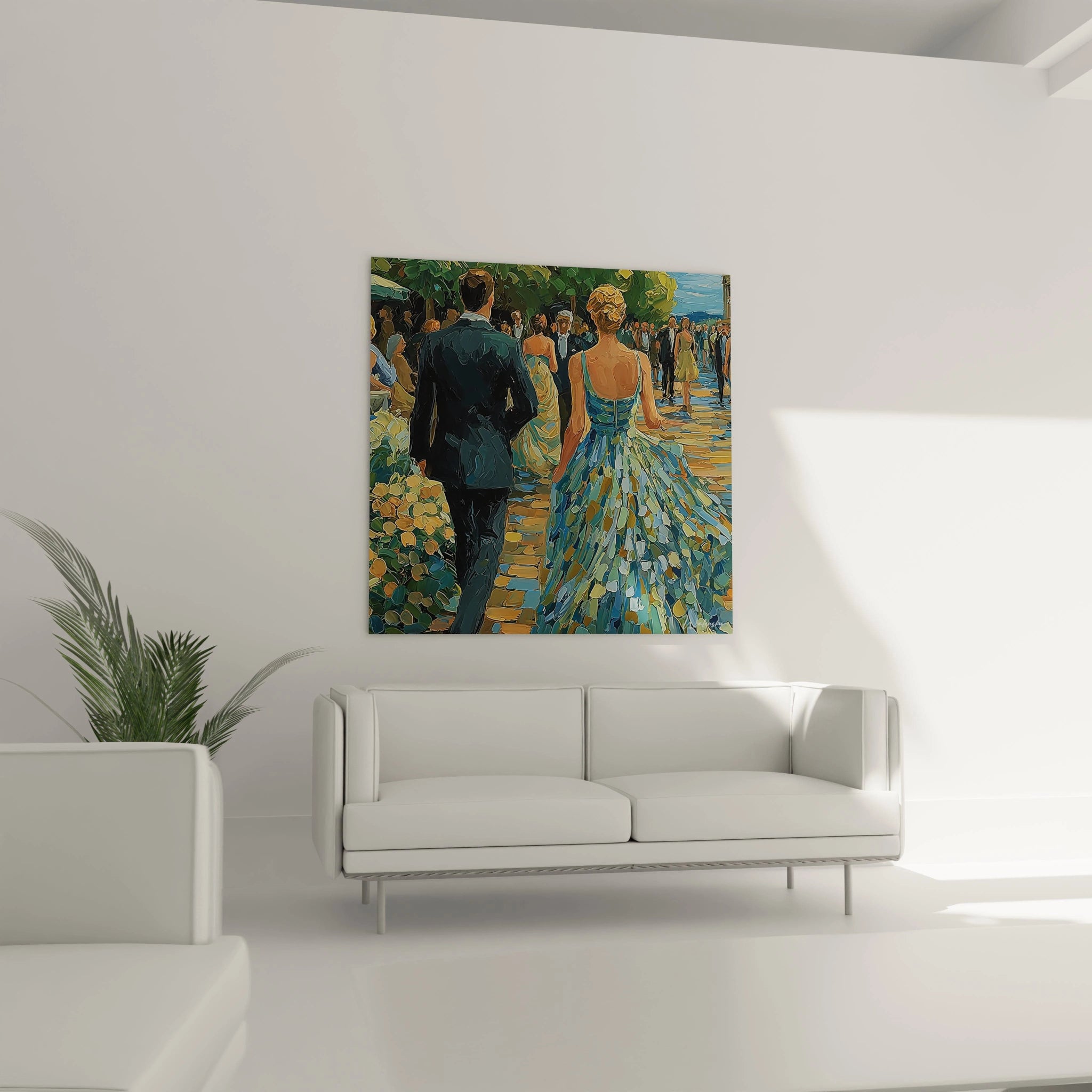 Tableau mural couple élégant sur un mur blanc, décor art moderne pour intérieur contemporain