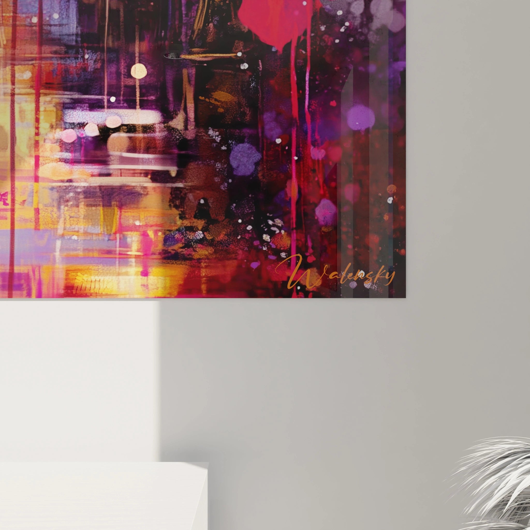 Tableau mural coloré signé Walensky, art abstrait romantique pour salon, tableau couple amoureux saint valentin