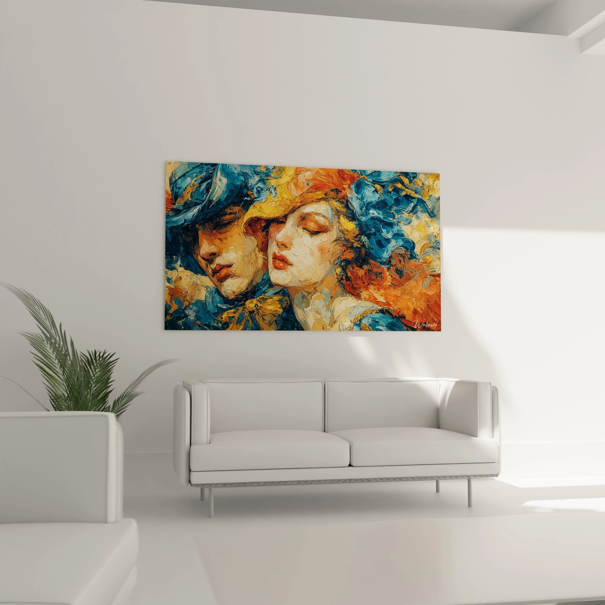 tableau couple art renaissance italienne Walensky peinture murale colorée portrait romantique