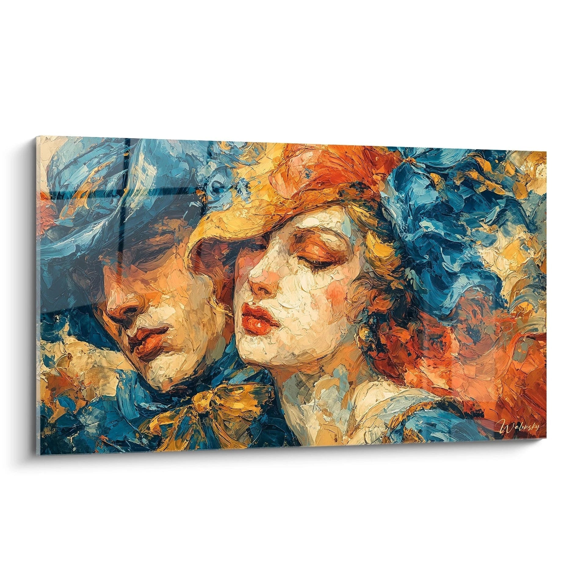 tableau couple art renaissance italienne Walensky peinture murale colorée avec deux visages rapprochés détail de coups de pinceau