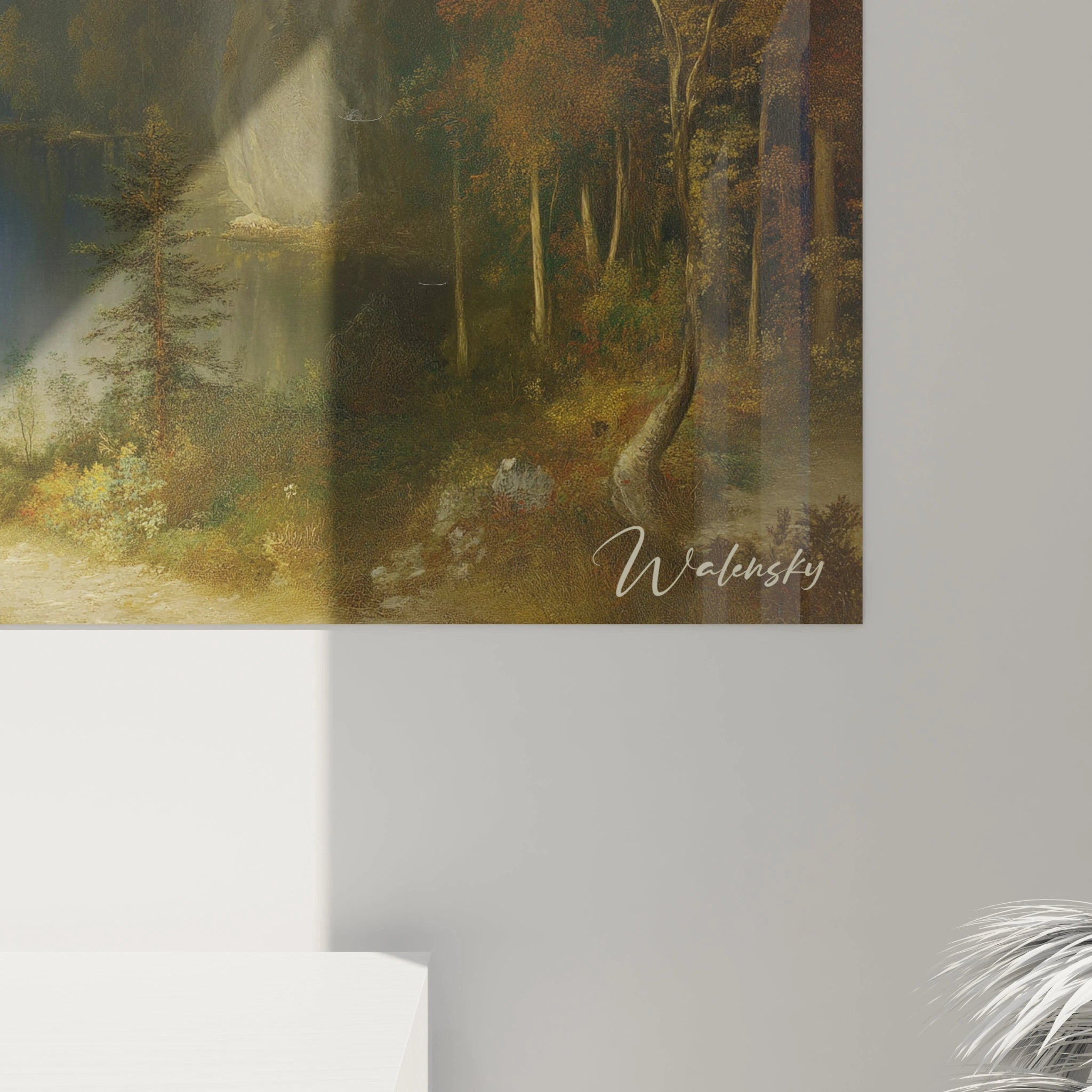 Tableau mural Walensky paysage forestier au bord d un lac avec lumière douce et signature visible tableau couple romantique