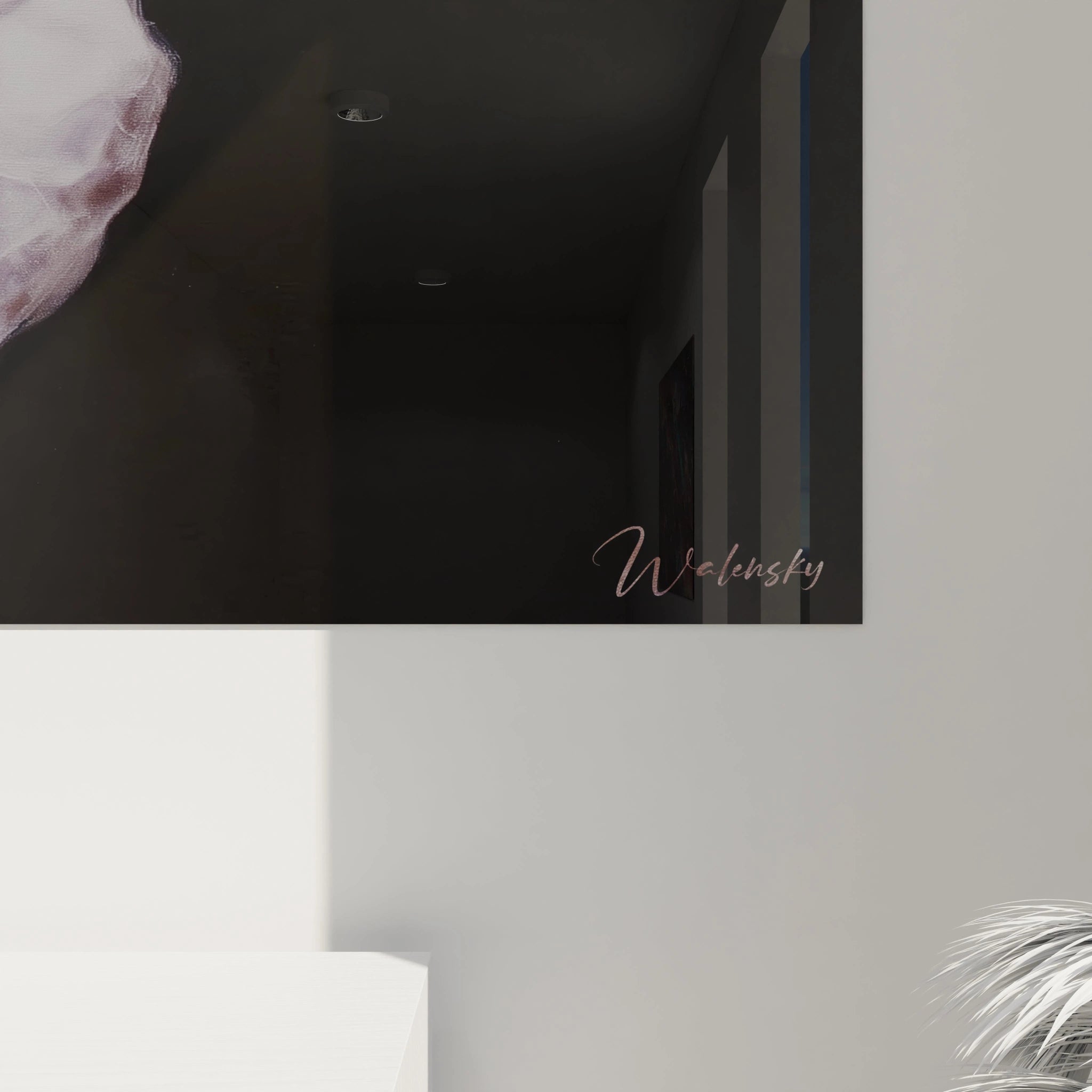 Walensky tableau couple hyperréalisme peinture murale sombre avec signature visible et décor contemporain